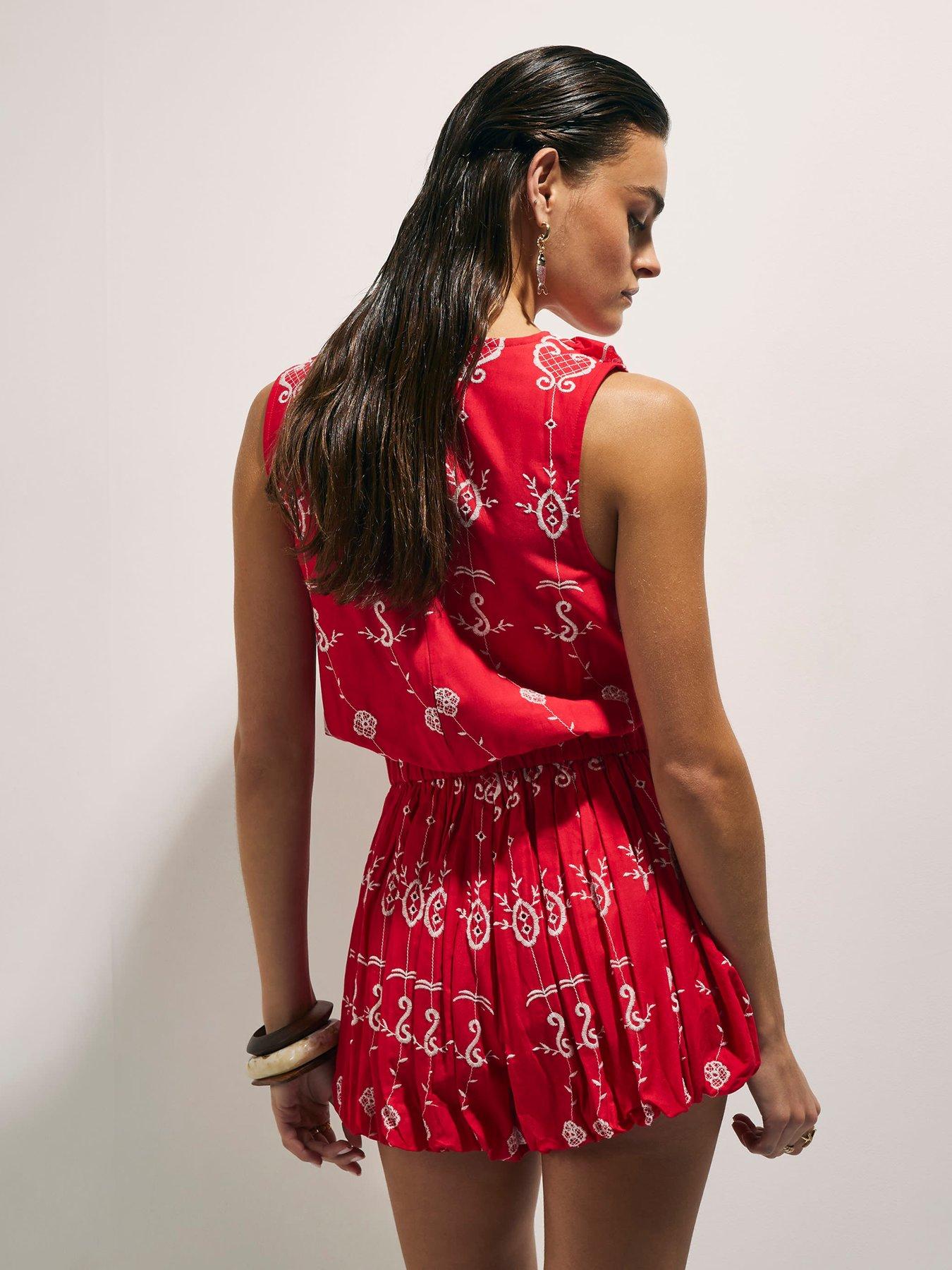 Image 2 of 6 of River Island Tropical Print Embroidered Playsuit - Red