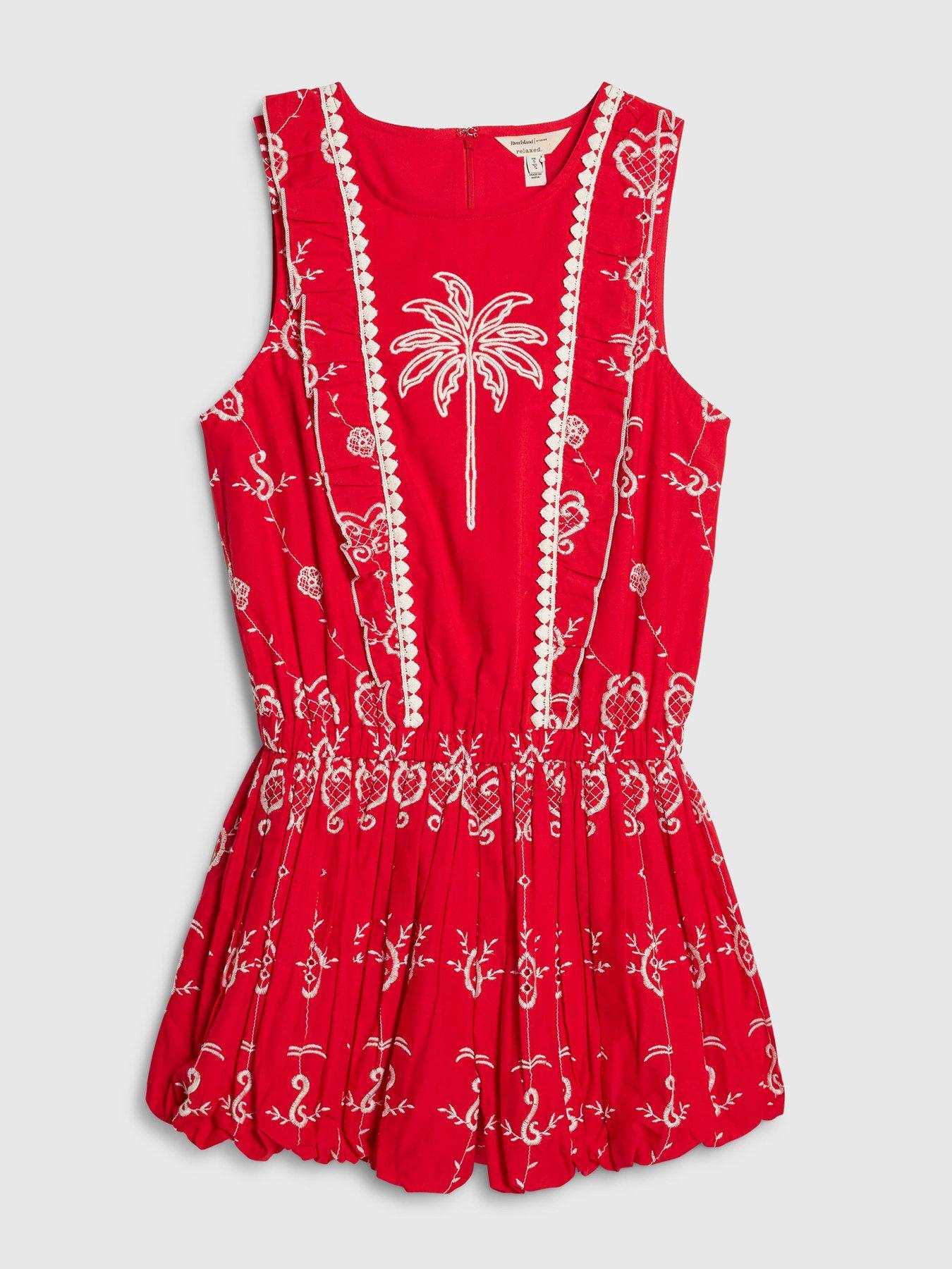 Image 5 of 6 of River Island Tropical Print Embroidered Playsuit - Red