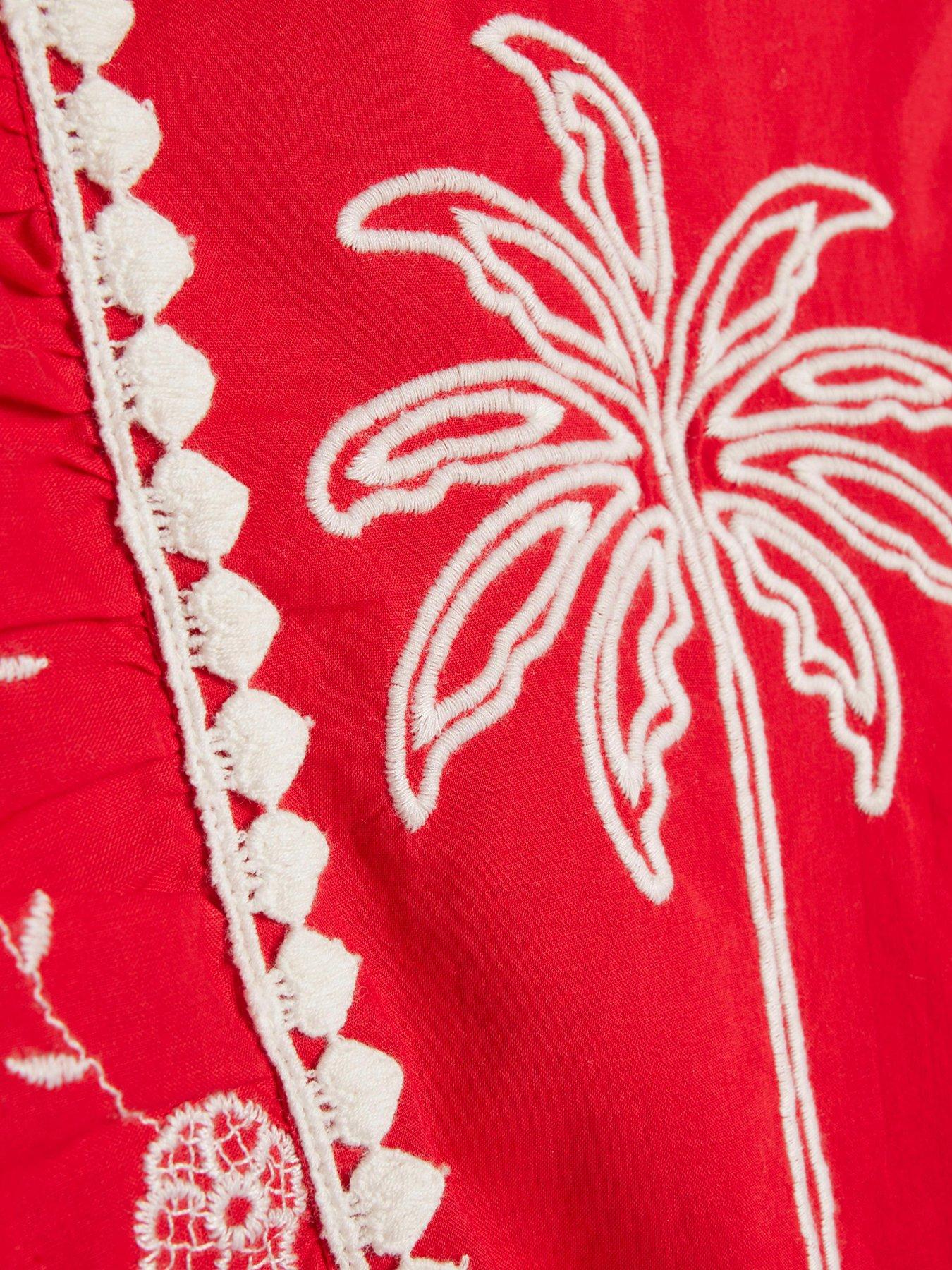 Image 6 of 6 of River Island Tropical Print Embroidered Playsuit - Red