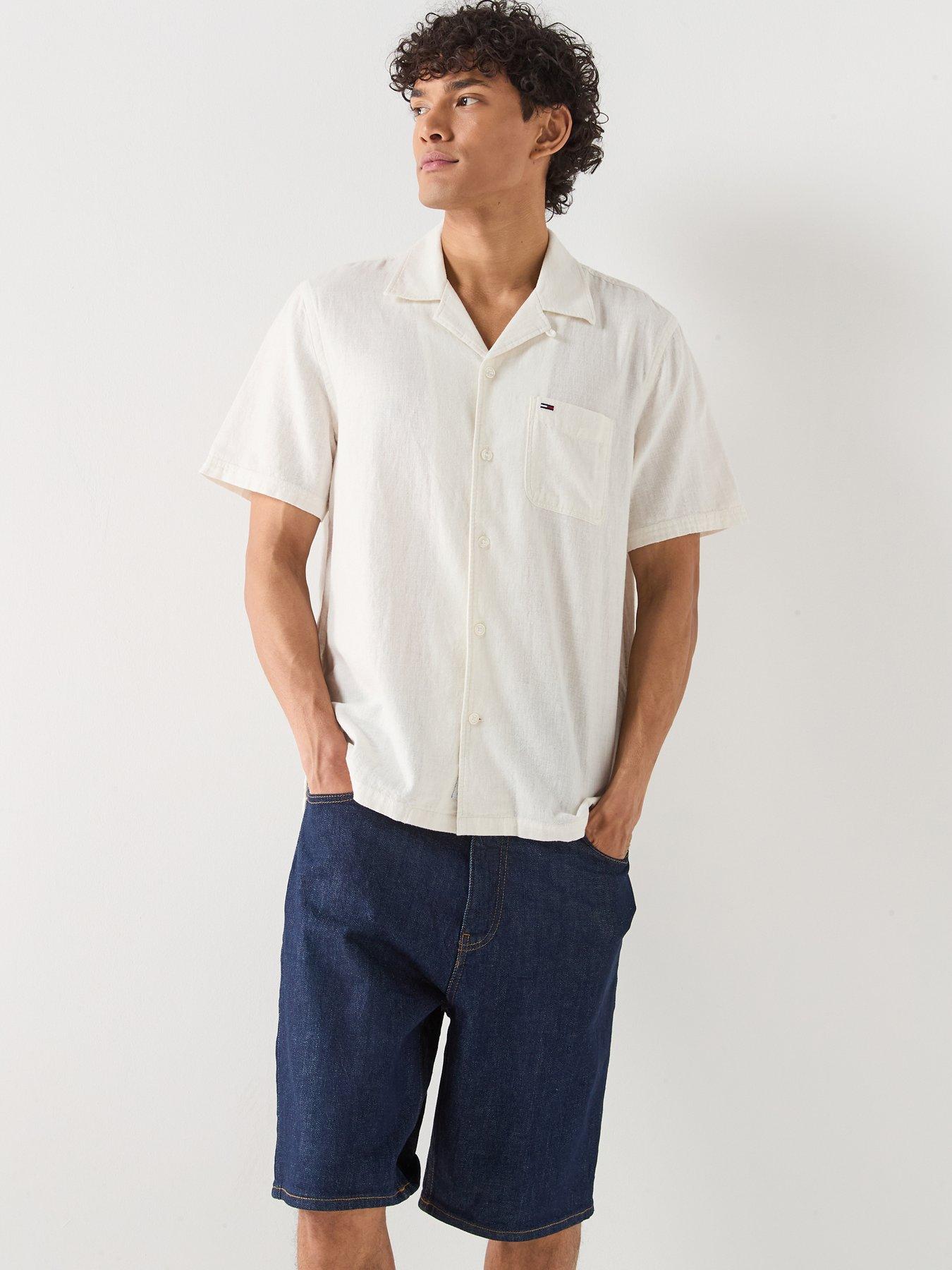 Tommy Jeans Linen Blend Camp Collar Short Sleeve Shirt - Off White