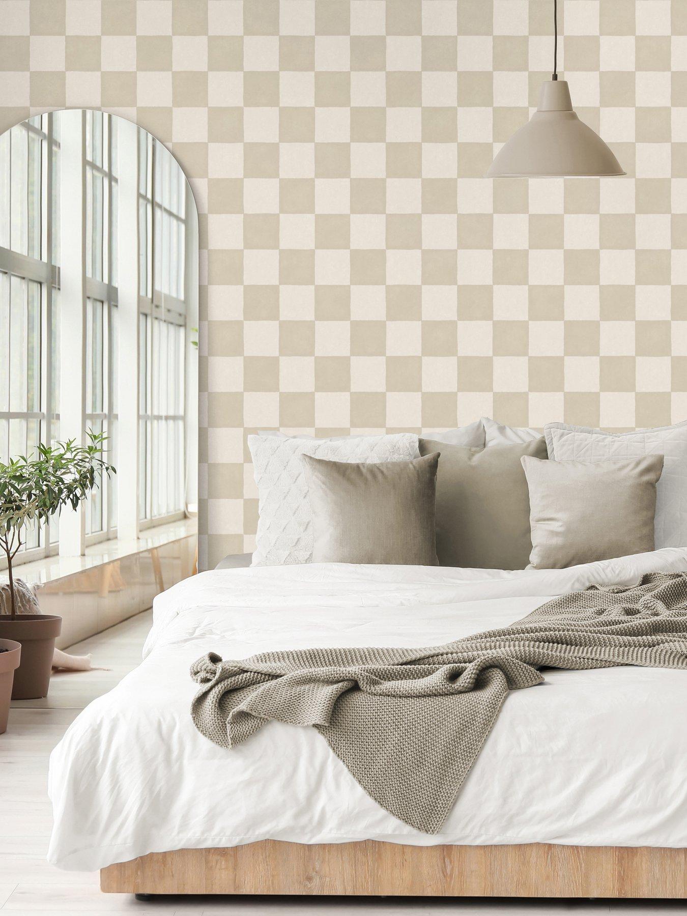 The Very Collection Checker Square- Natural Wallpaper