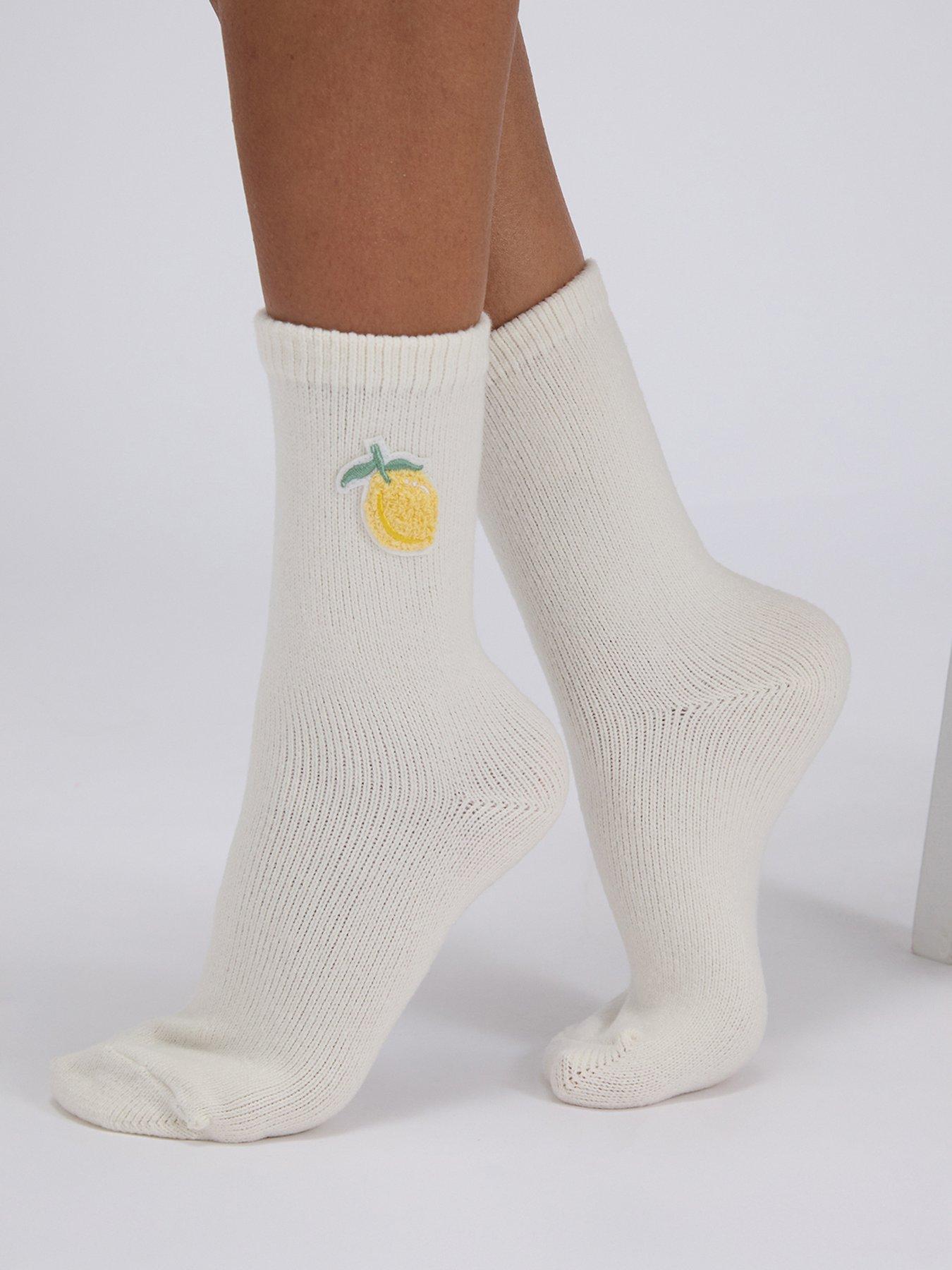 Image 2 of 3 of Boux Avenue Lemon Cosy Socks - White