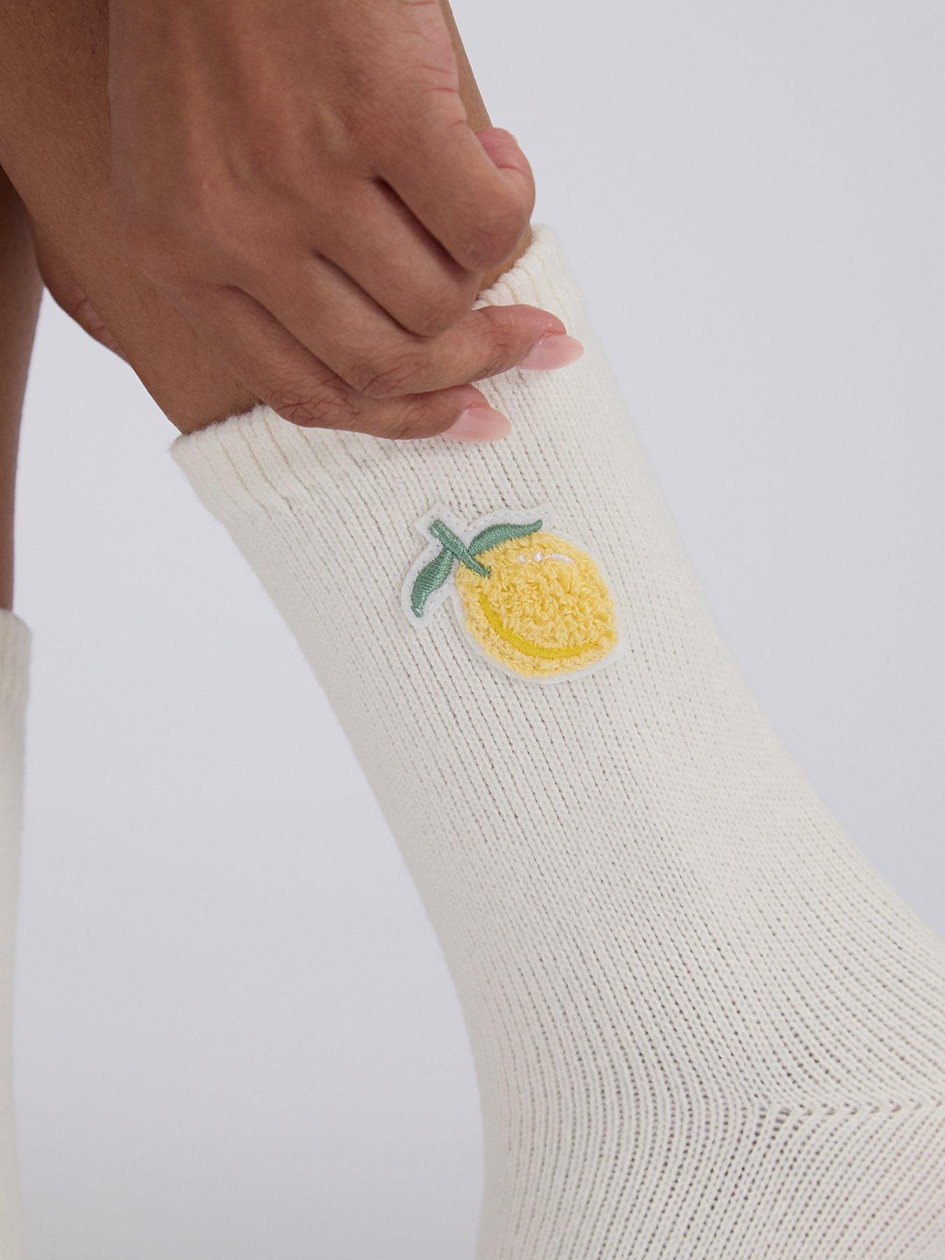 Image 3 of 3 of Boux Avenue Lemon Cosy Socks - White