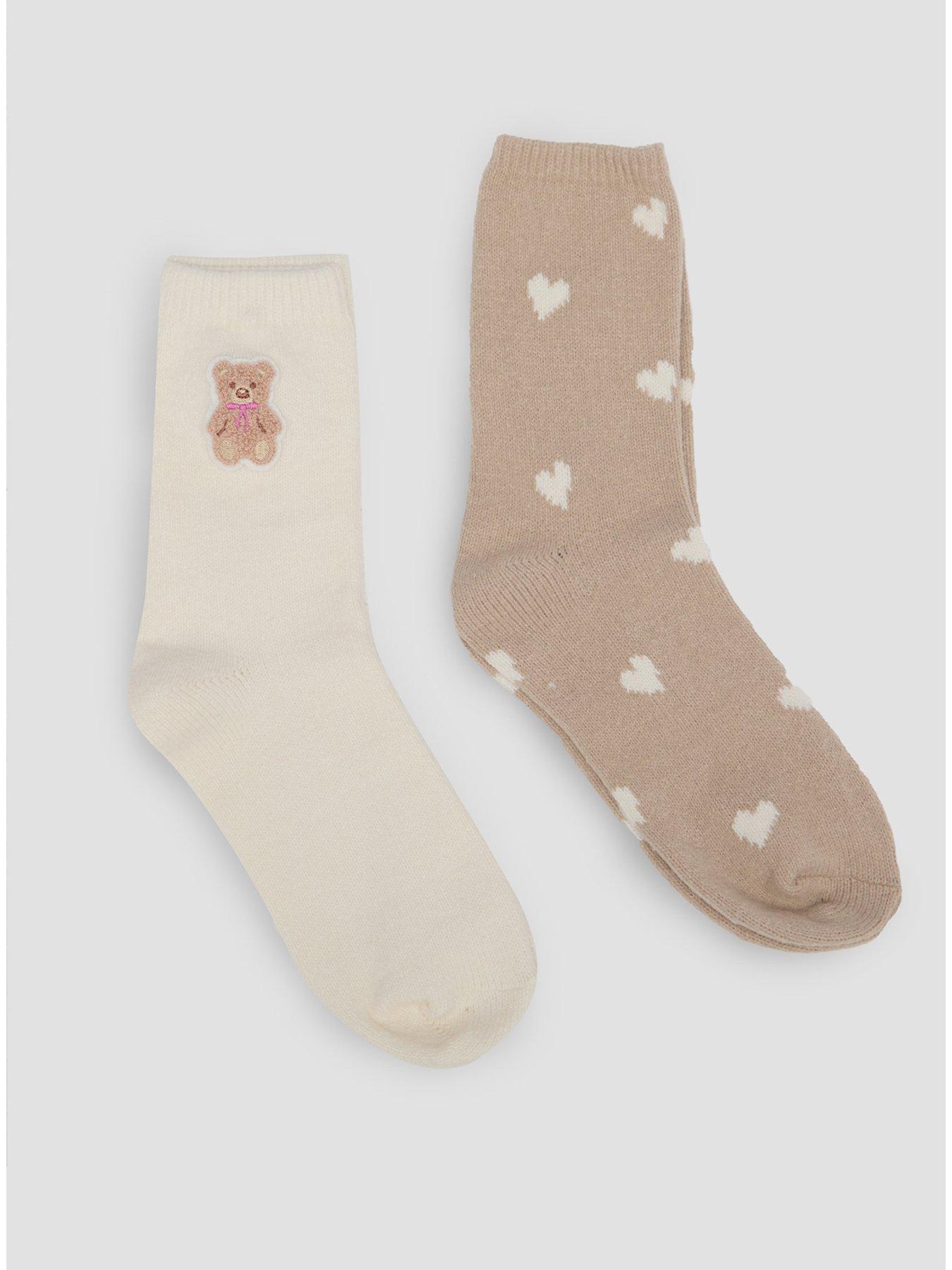 Boux Avenue Boux Avenue Teddy Bear 2pk Cosy Sock - Neutral Mix