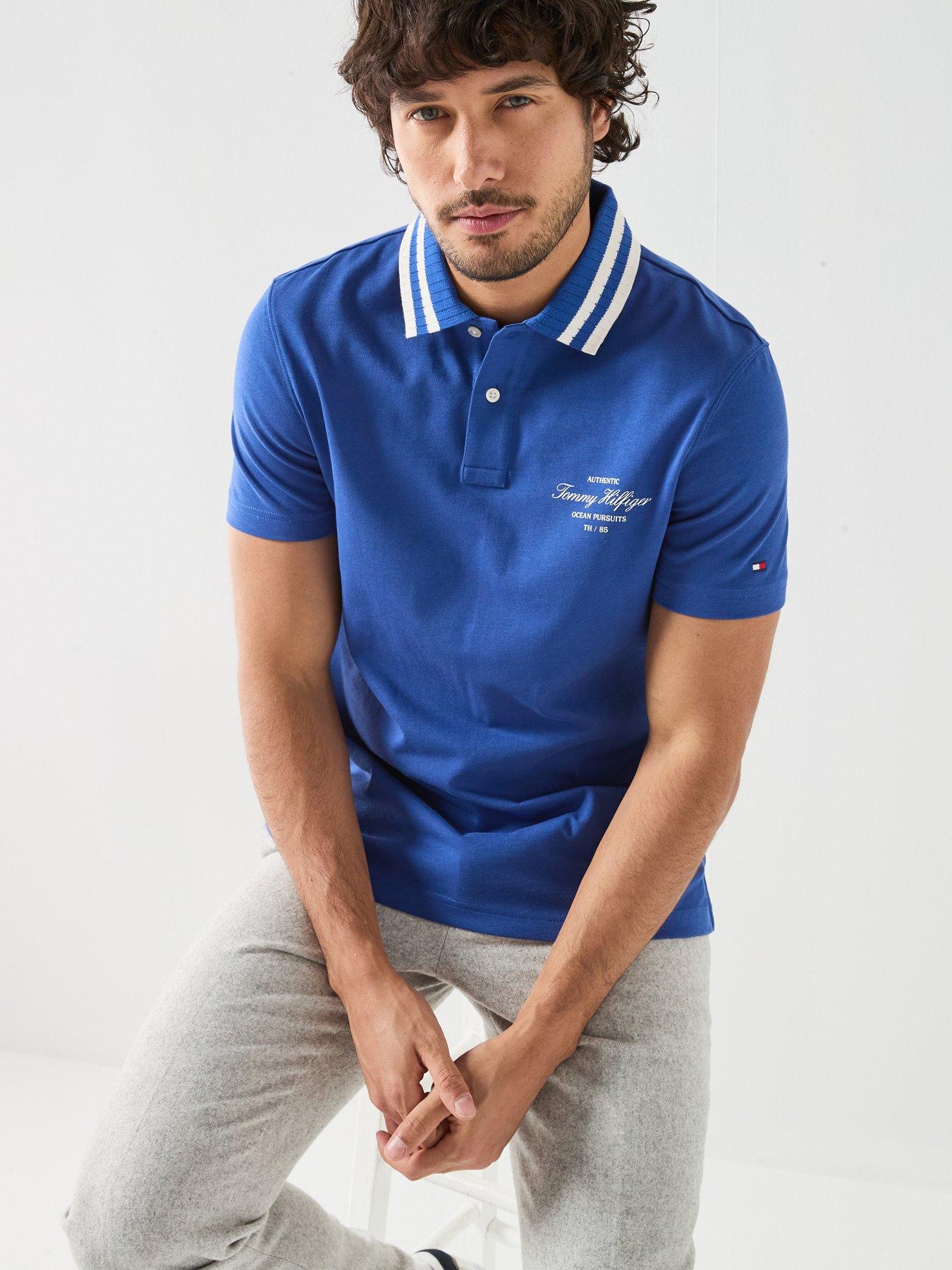 Image 6 of 6 of Tommy Hilfiger Left Chest Logo Tipped Polo Shirt - Blue