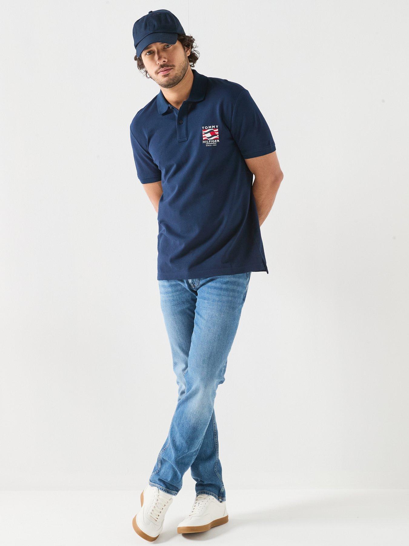 Image 3 of 6 of Tommy Hilfiger Americana Flag Logo Regular Fit Polo Shirt - Navy