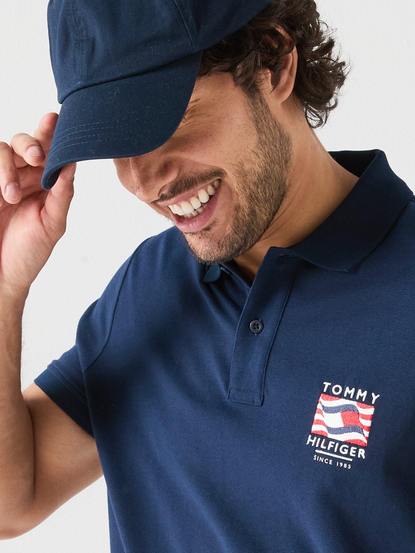 Image 4 of 6 of Tommy Hilfiger Americana Flag Logo Regular Fit Polo Shirt - Navy