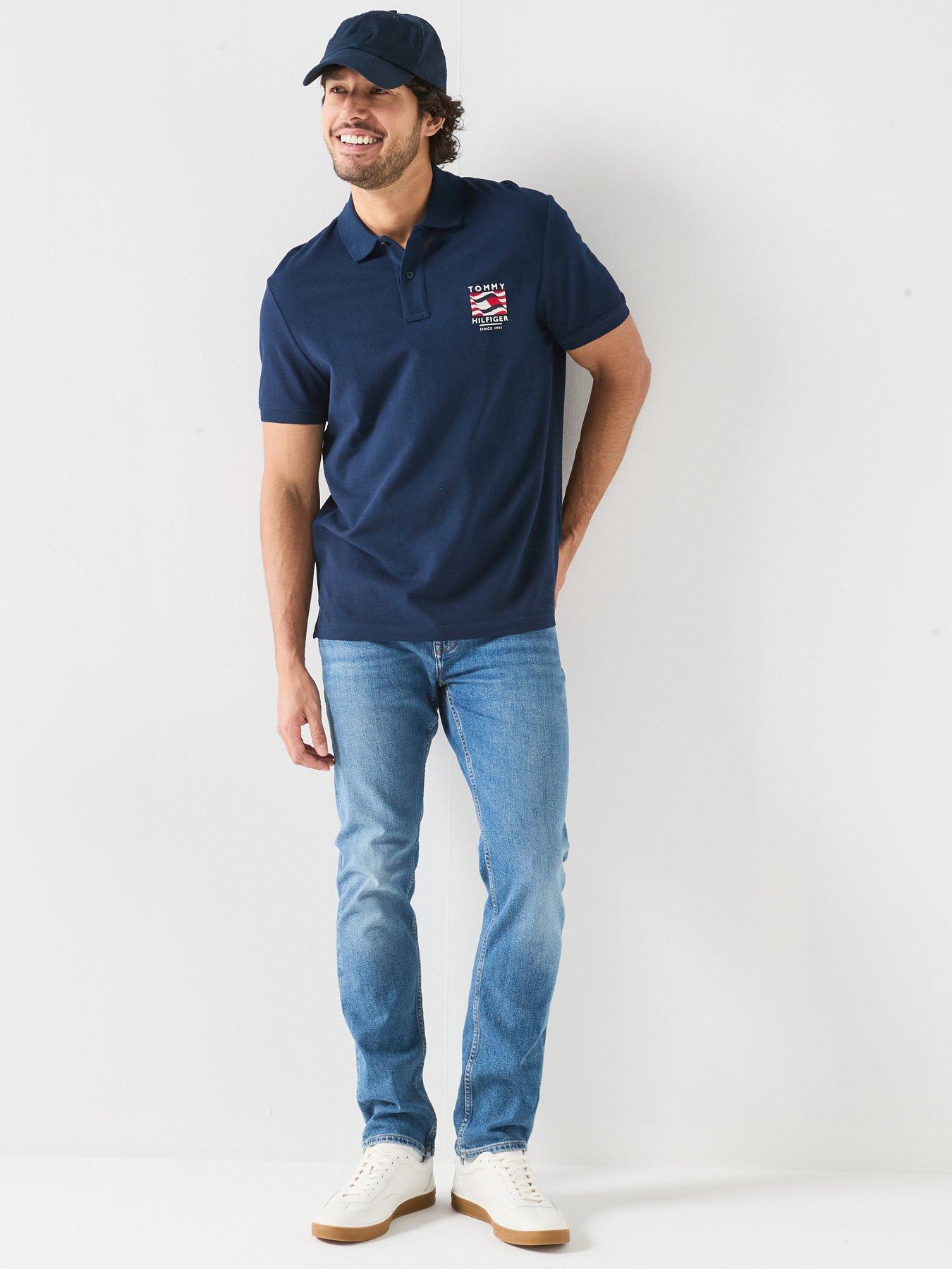 Image 5 of 6 of Tommy Hilfiger Americana Flag Logo Regular Fit Polo Shirt - Navy
