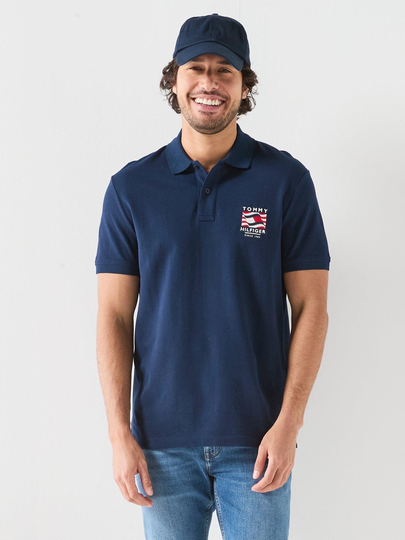 Image 6 of 6 of Tommy Hilfiger Americana Flag Logo Regular Fit Polo Shirt - Navy
