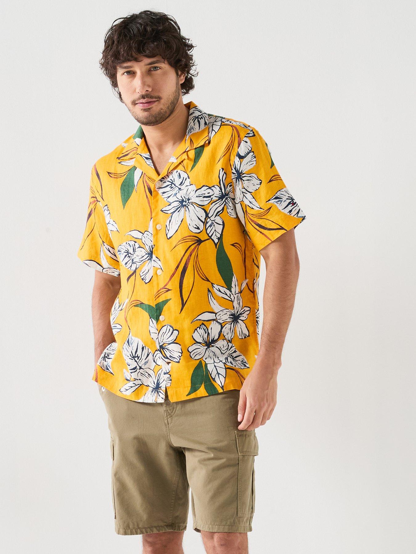 Tommy Hilfiger Linen Printed Short Sleeve Resort Shirt - Orange