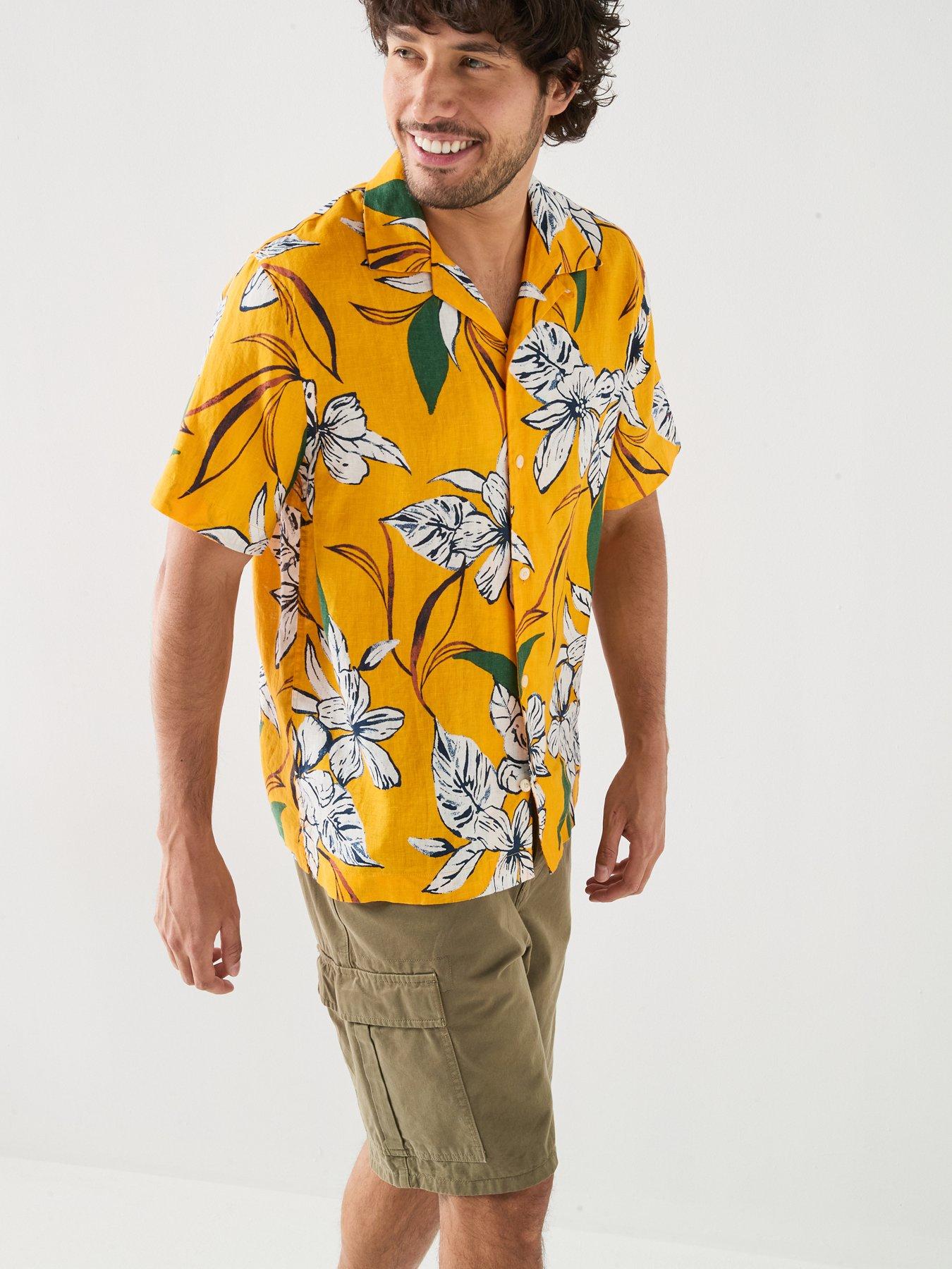 Image 5 of 6 of Tommy Hilfiger Linen Printed Short Sleeve Resort Shirt - White