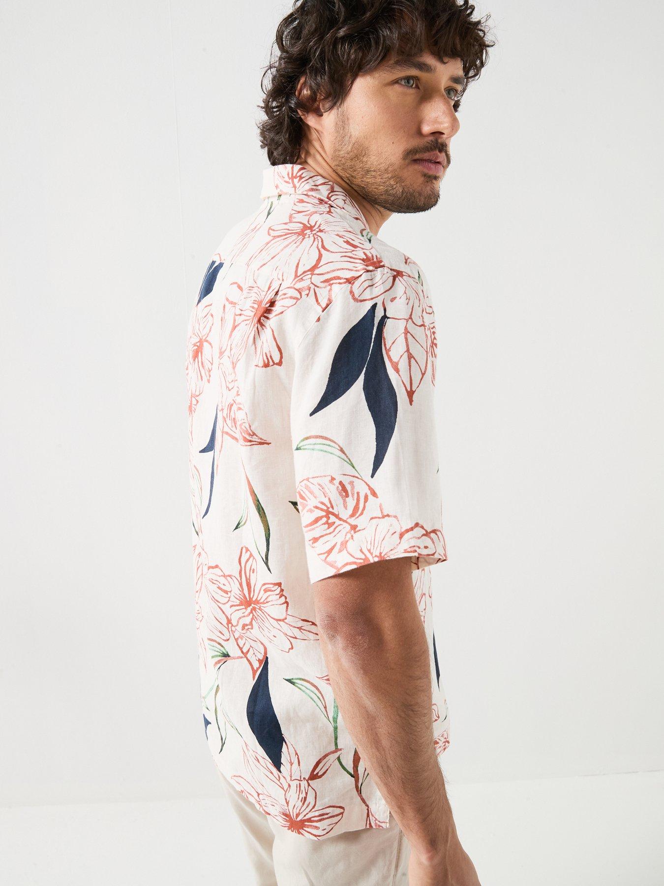 Image 6 of 6 of Tommy Hilfiger Linen Printed Short Sleeve Resort Shirt - White
