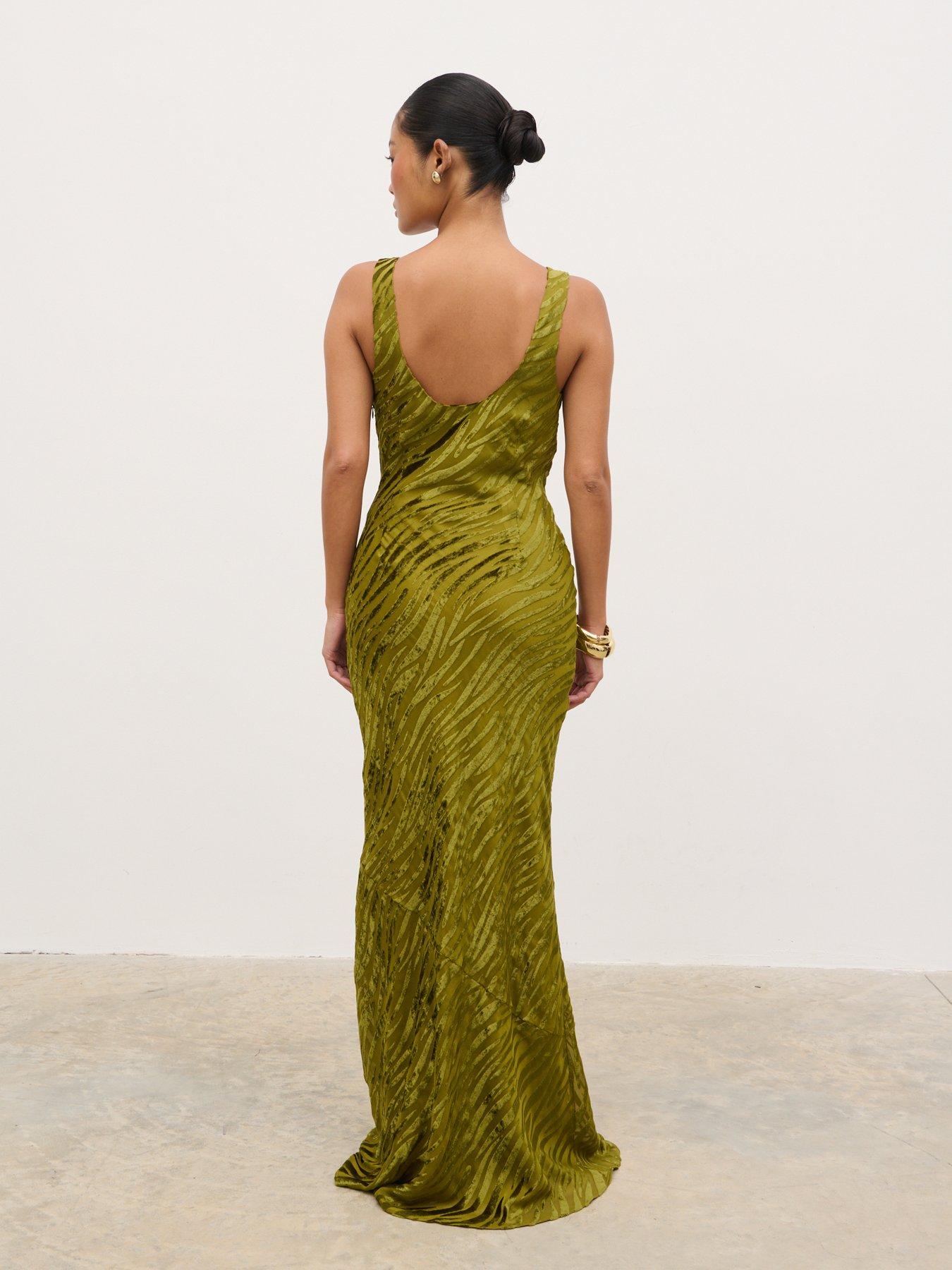 Image 2 of 4 of Pretty Lavish Kendall Scoop Devore Maxi Dress - Tarragon