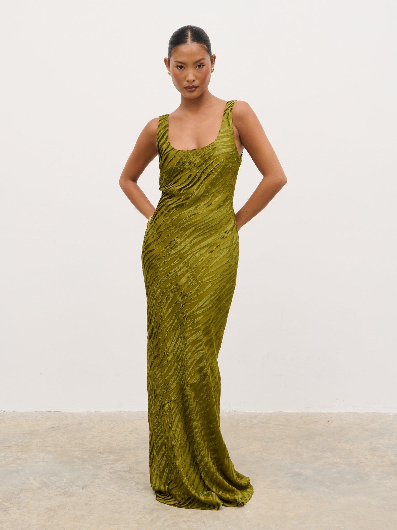 Image 4 of 4 of Pretty Lavish Kendall Scoop Devore Maxi Dress - Tarragon