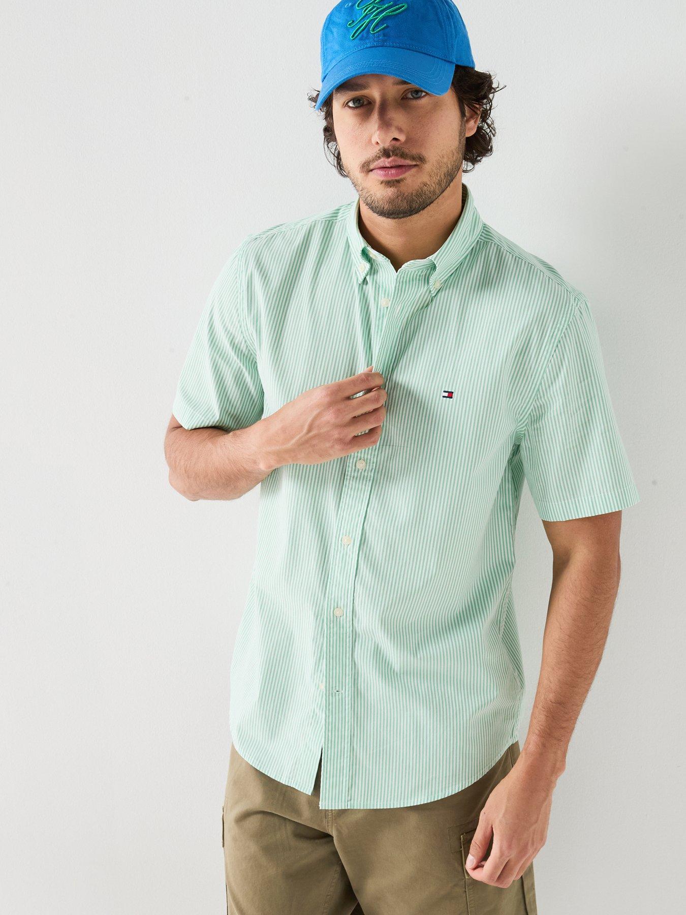 Tommy Hilfiger Striped Poplin Short Sleeve Shirt - Green