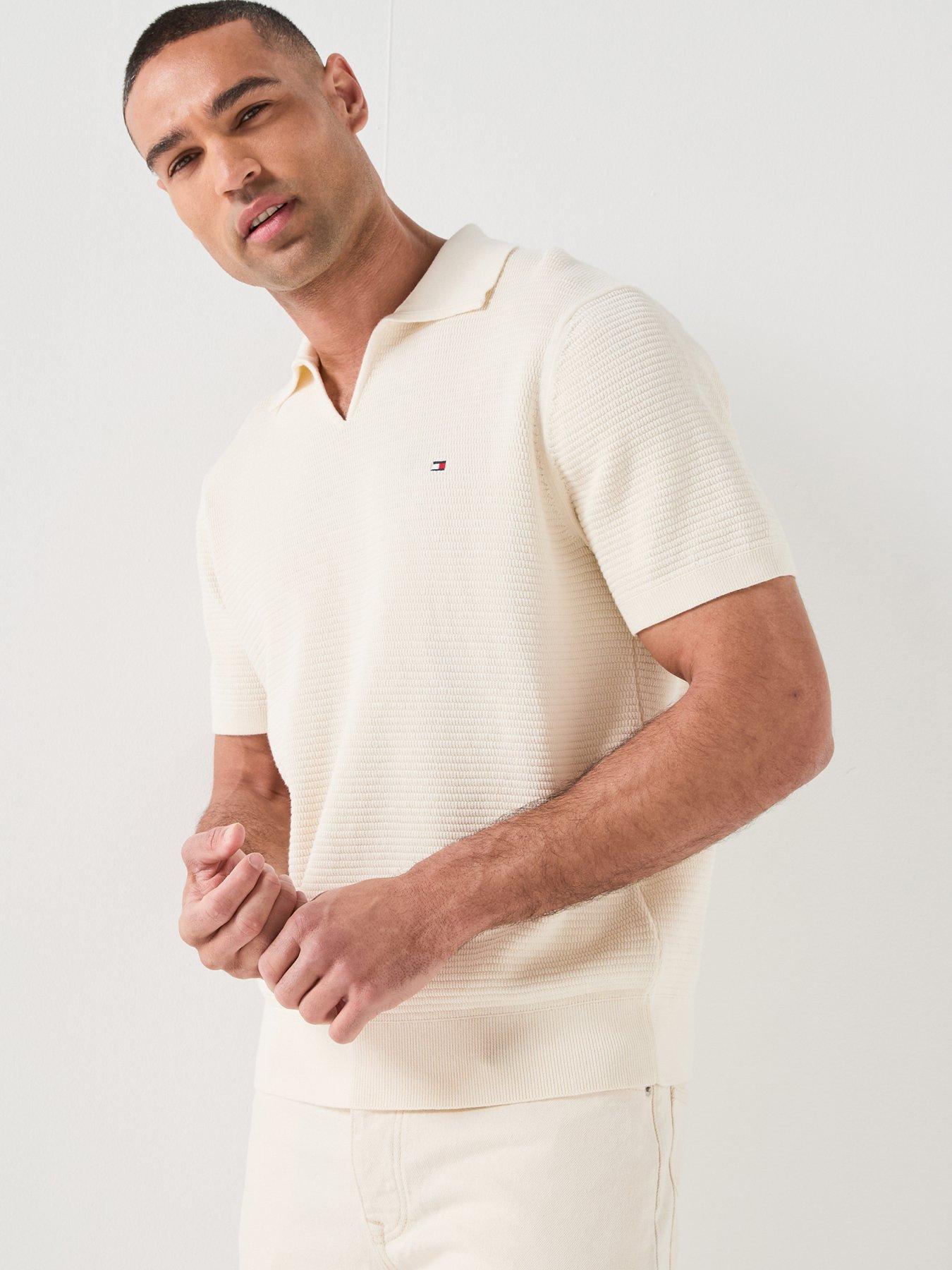Tommy Hilfiger Structure Open Collar Knitted Polo Shirt - Off White