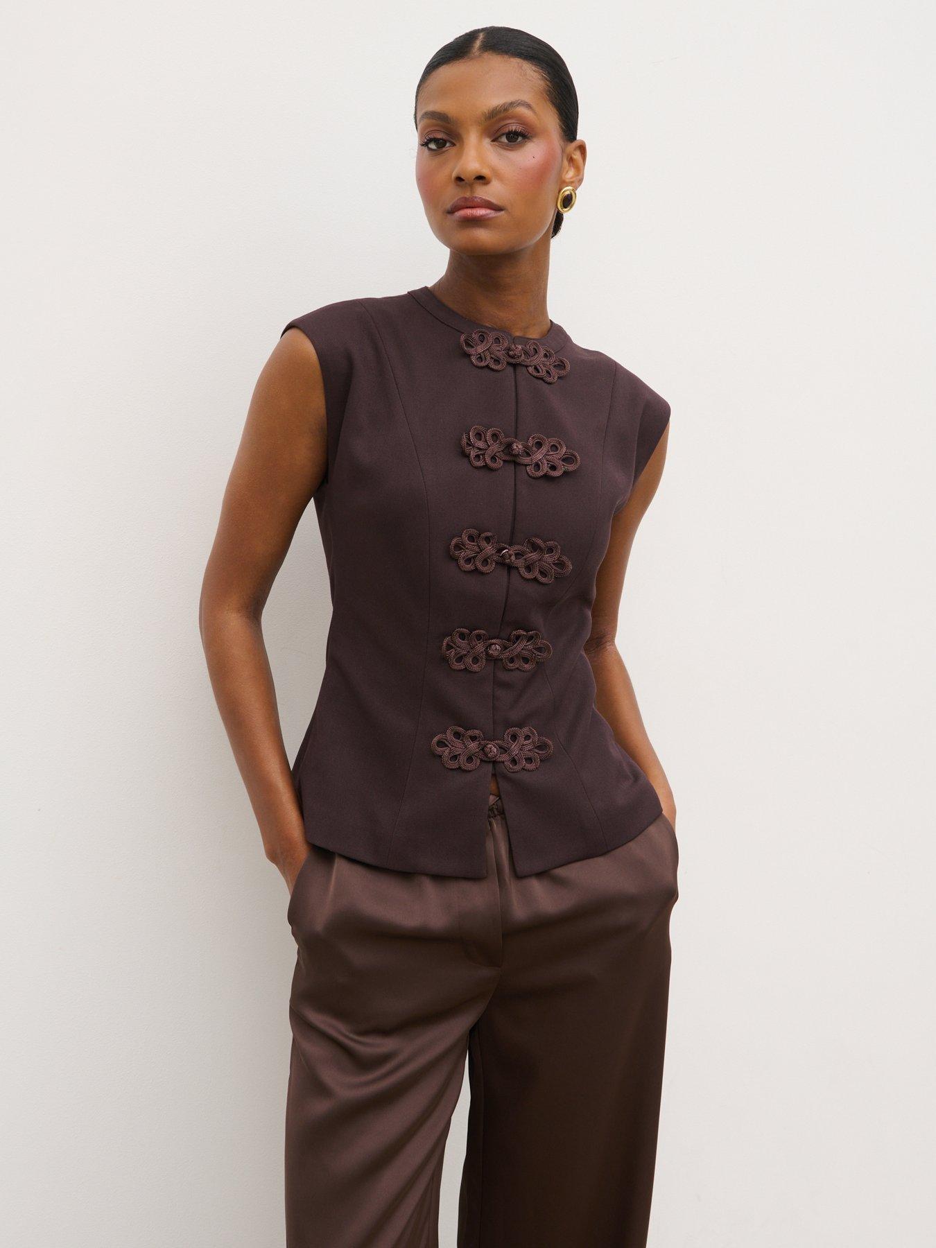 Image 1 of 4 of Pretty Lavish Hollyn Sleeveless Waistcoat - Brown