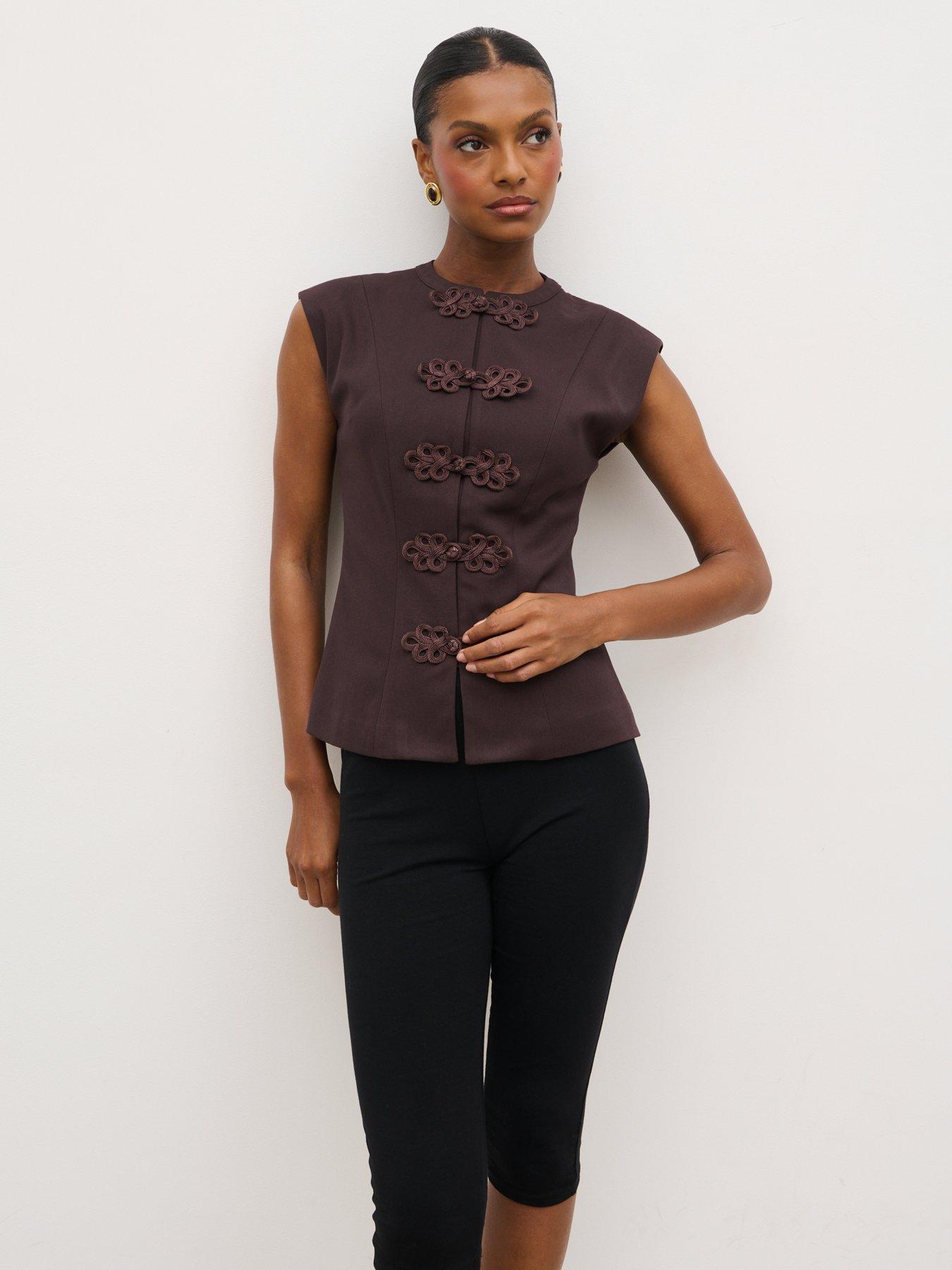 Image 4 of 4 of Pretty Lavish Hollyn Sleeveless Waistcoat - Brown