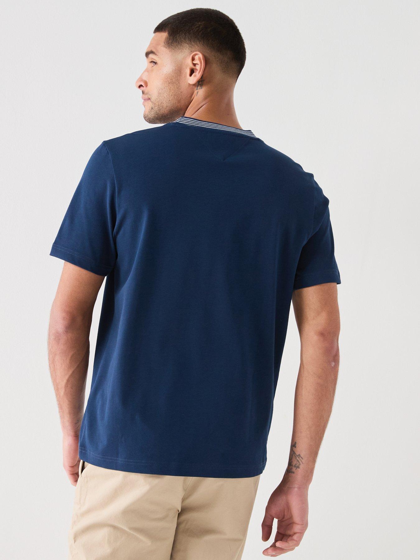 Image 2 of 5 of Tommy Hilfiger Nautical Script Logo Tipped Collar T-Shirt - Navy