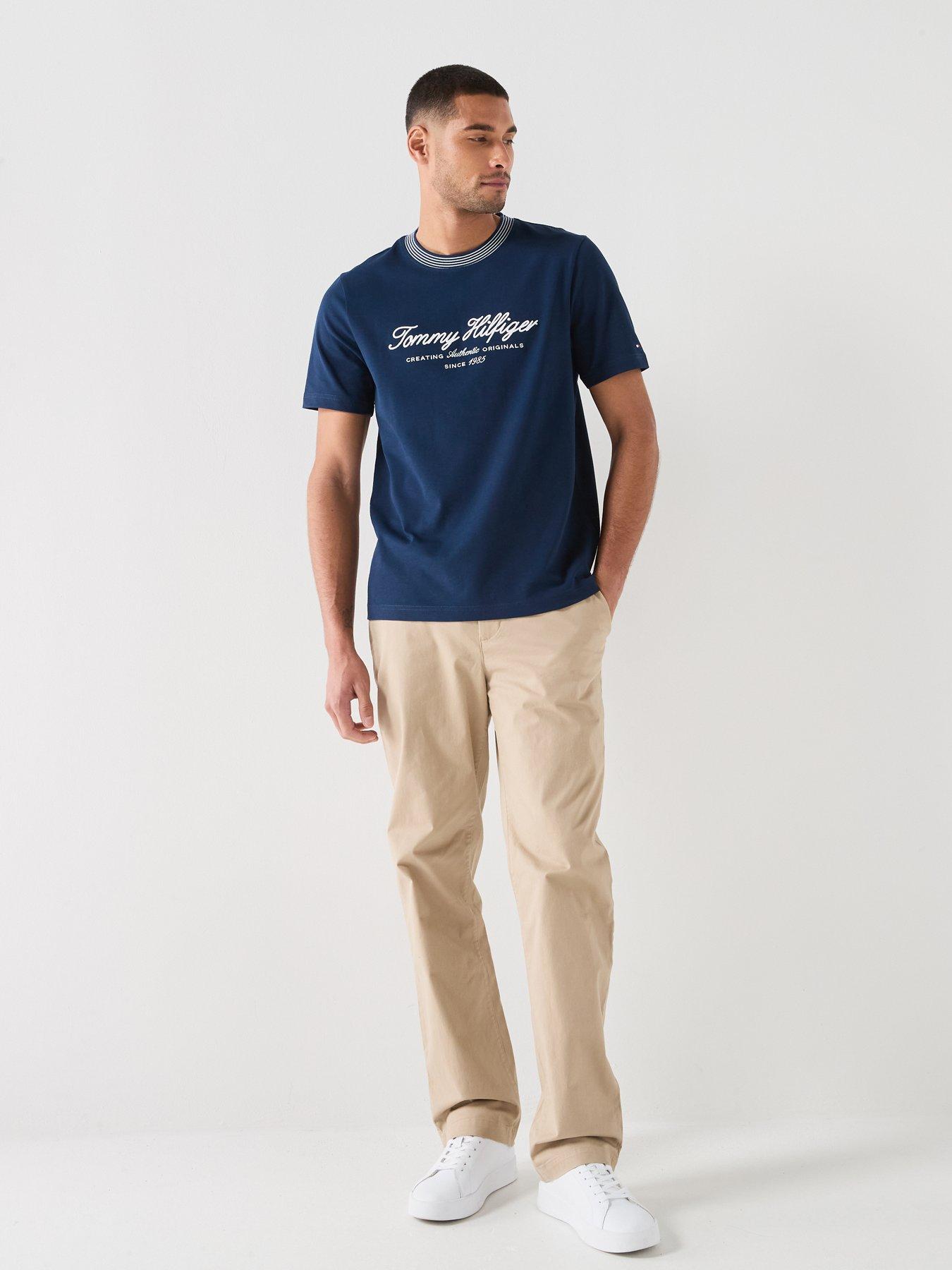 Image 3 of 5 of Tommy Hilfiger Nautical Script Logo Tipped Collar T-Shirt - Navy
