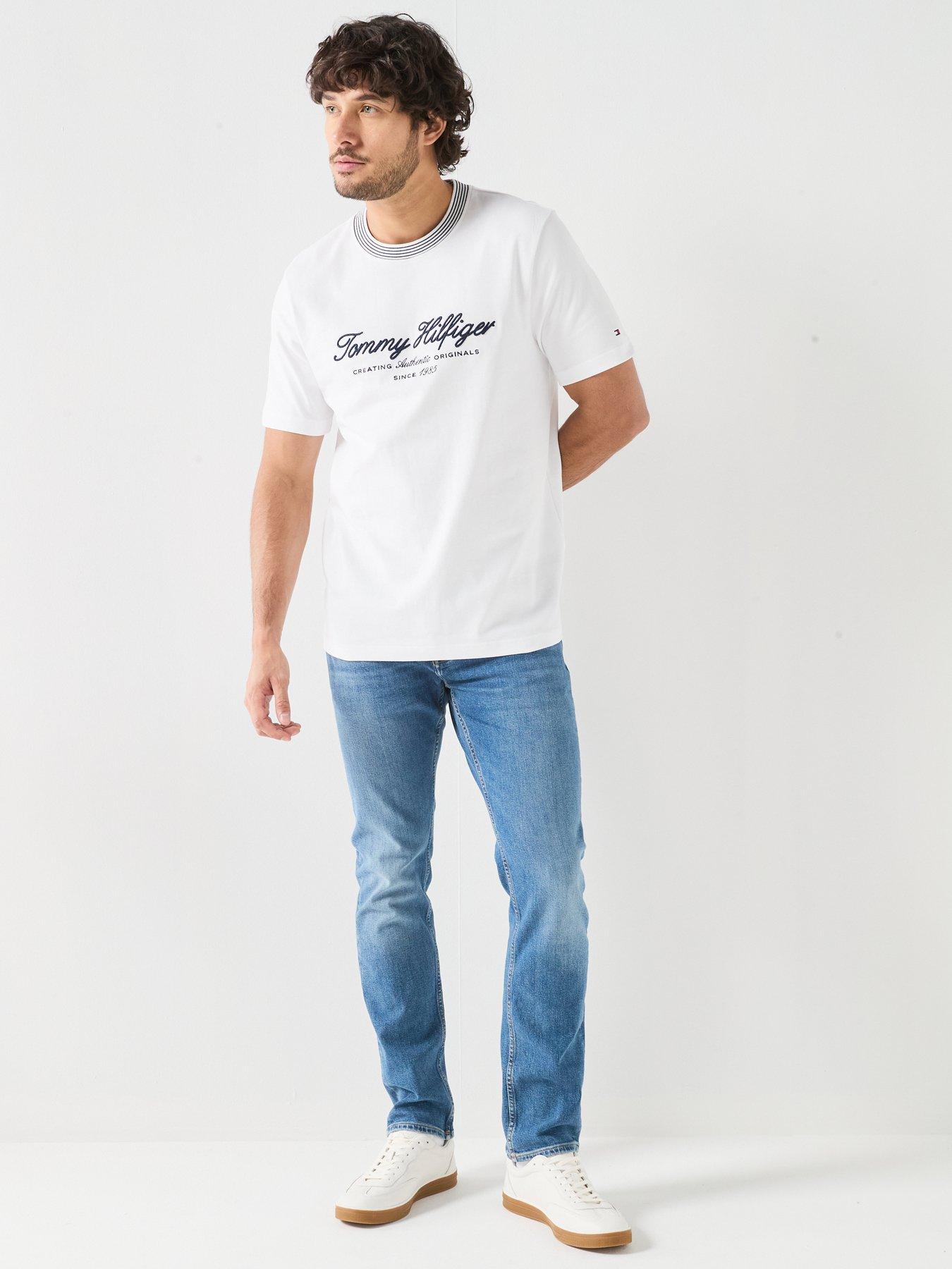 Image 3 of 6 of Tommy Hilfiger Nautical Script Logo Tipped Collar T-Shirt - White