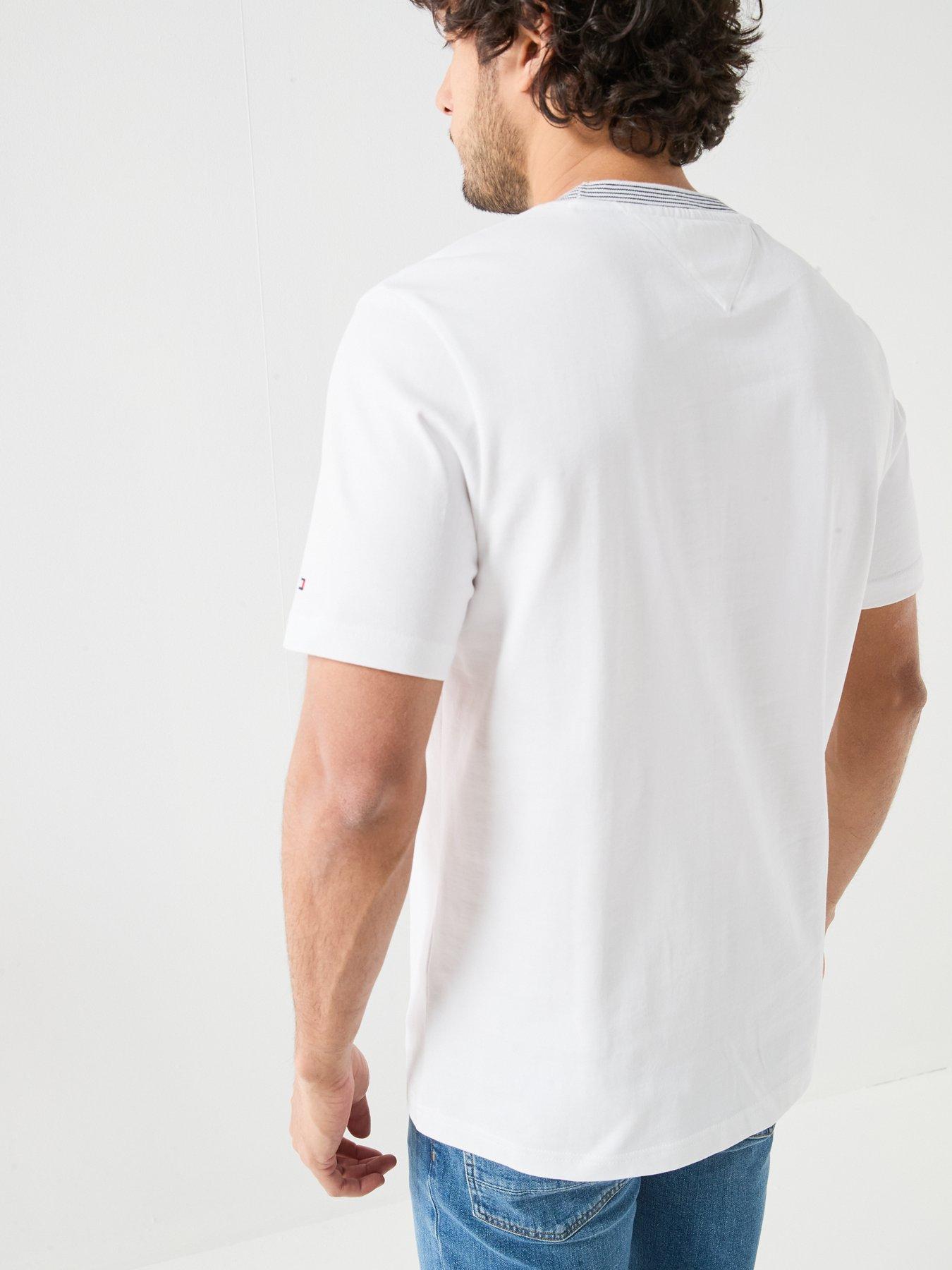 Image 6 of 6 of Tommy Hilfiger Nautical Script Logo Tipped Collar T-Shirt - White