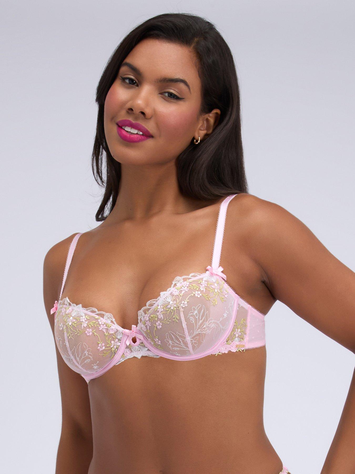Image 1 of 5 of Boux Avenue Nyra Embroidered Plunge Bra - Pink