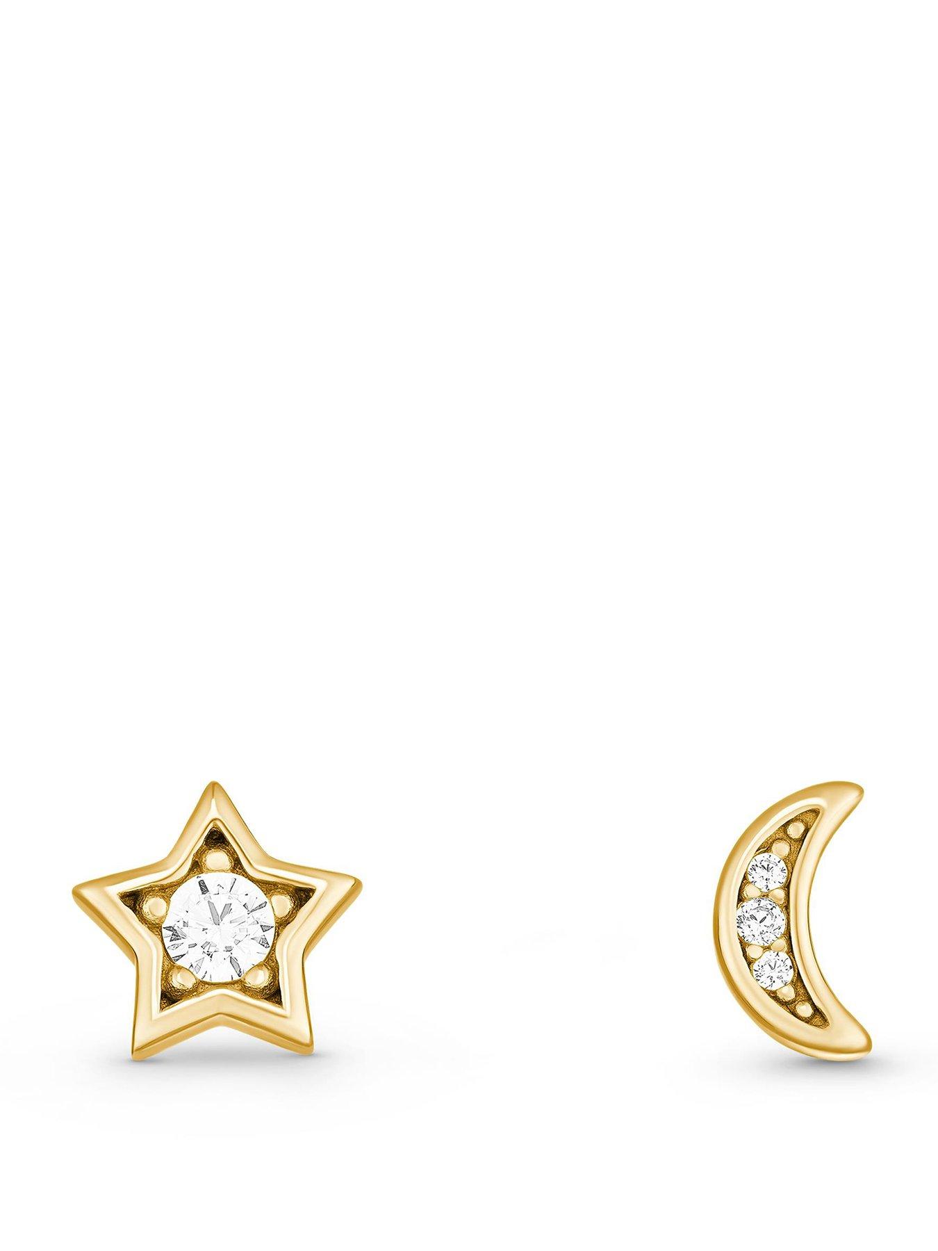 Beaverbrooks Beaverbrooks Yellow Gold Plated Cubic Zirconia Celestial Moon and Star Stud Earrings