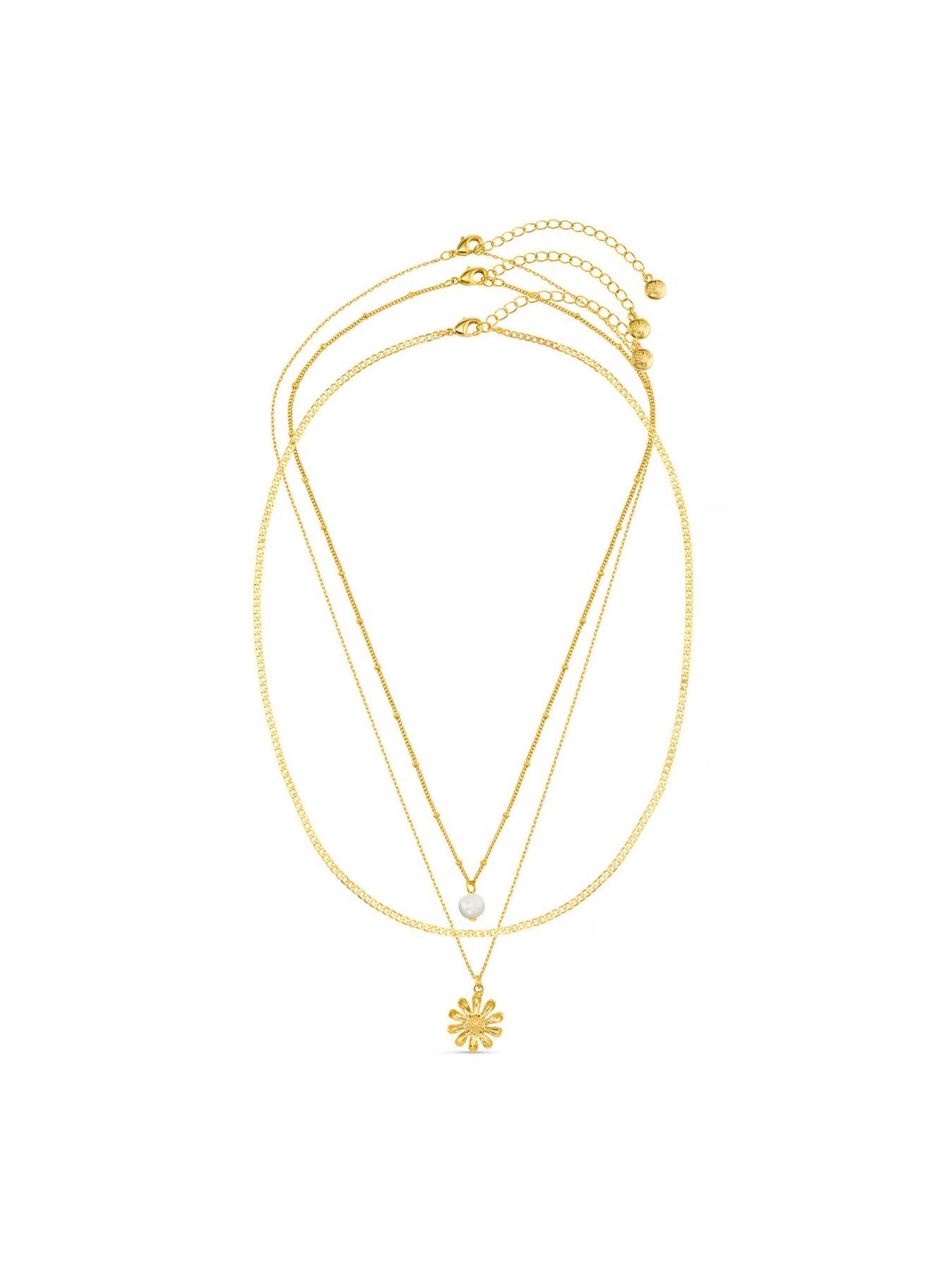 Image 2 of 3 of Orelia Pearl & Daisy 3 Row Necklace