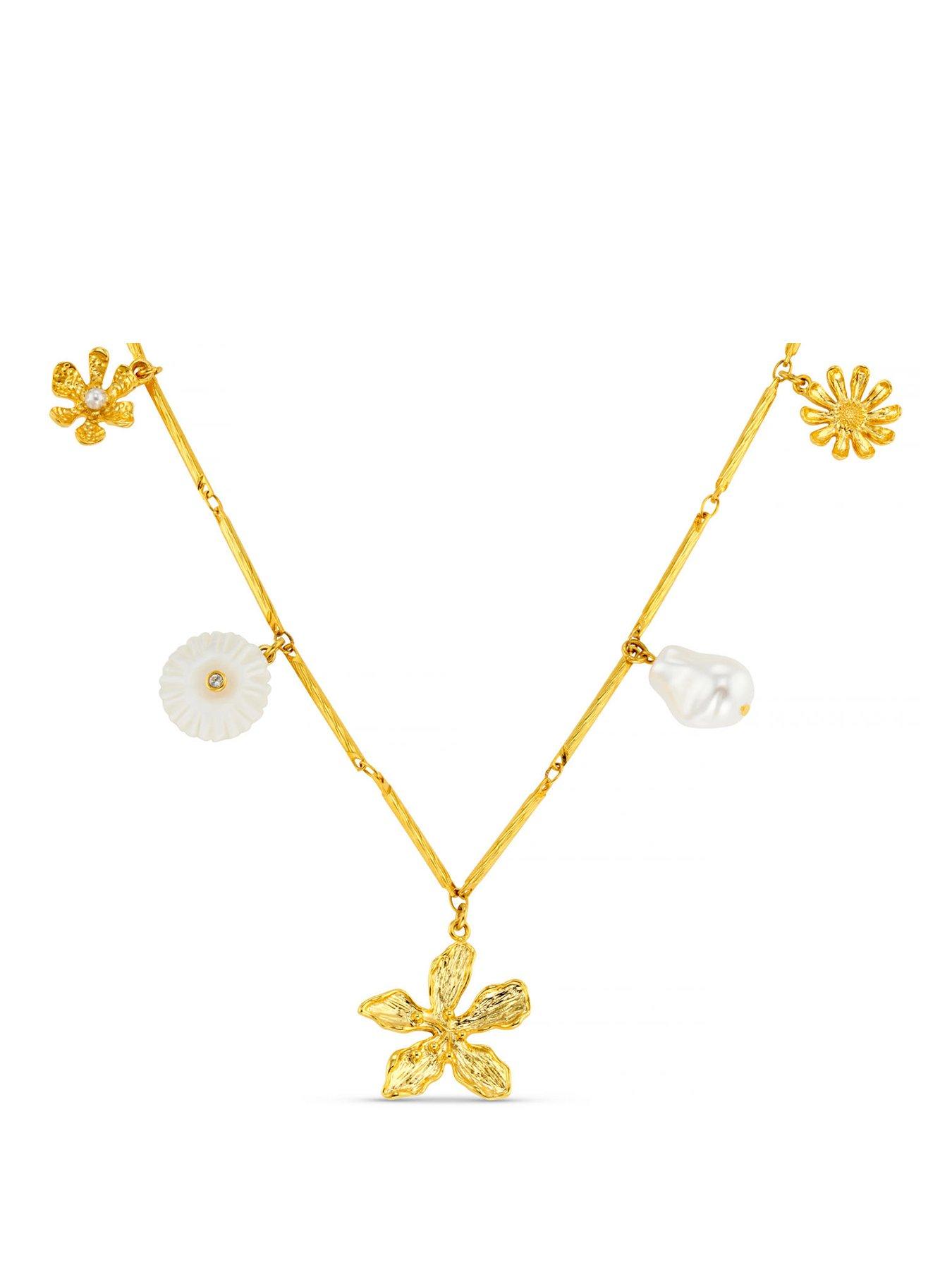 Image 1 of 4 of Orelia Statement Flower & Pearl Necklace