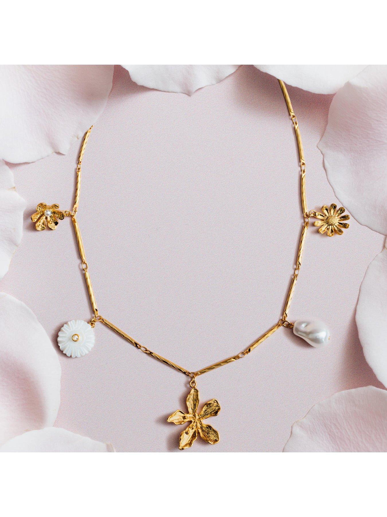 Image 4 of 4 of Orelia Statement Flower & Pearl Necklace