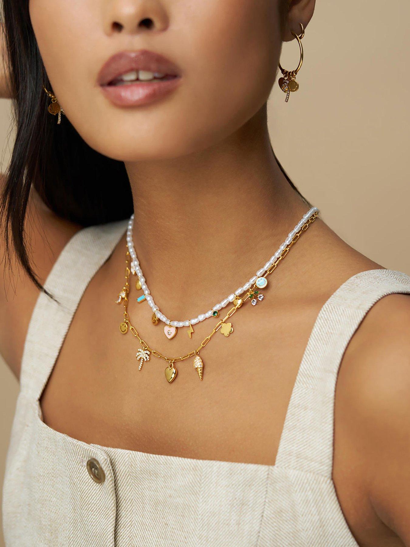 Image 1 of 4 of Orelia Pearl & Enamel Eclectic Charm Necklace