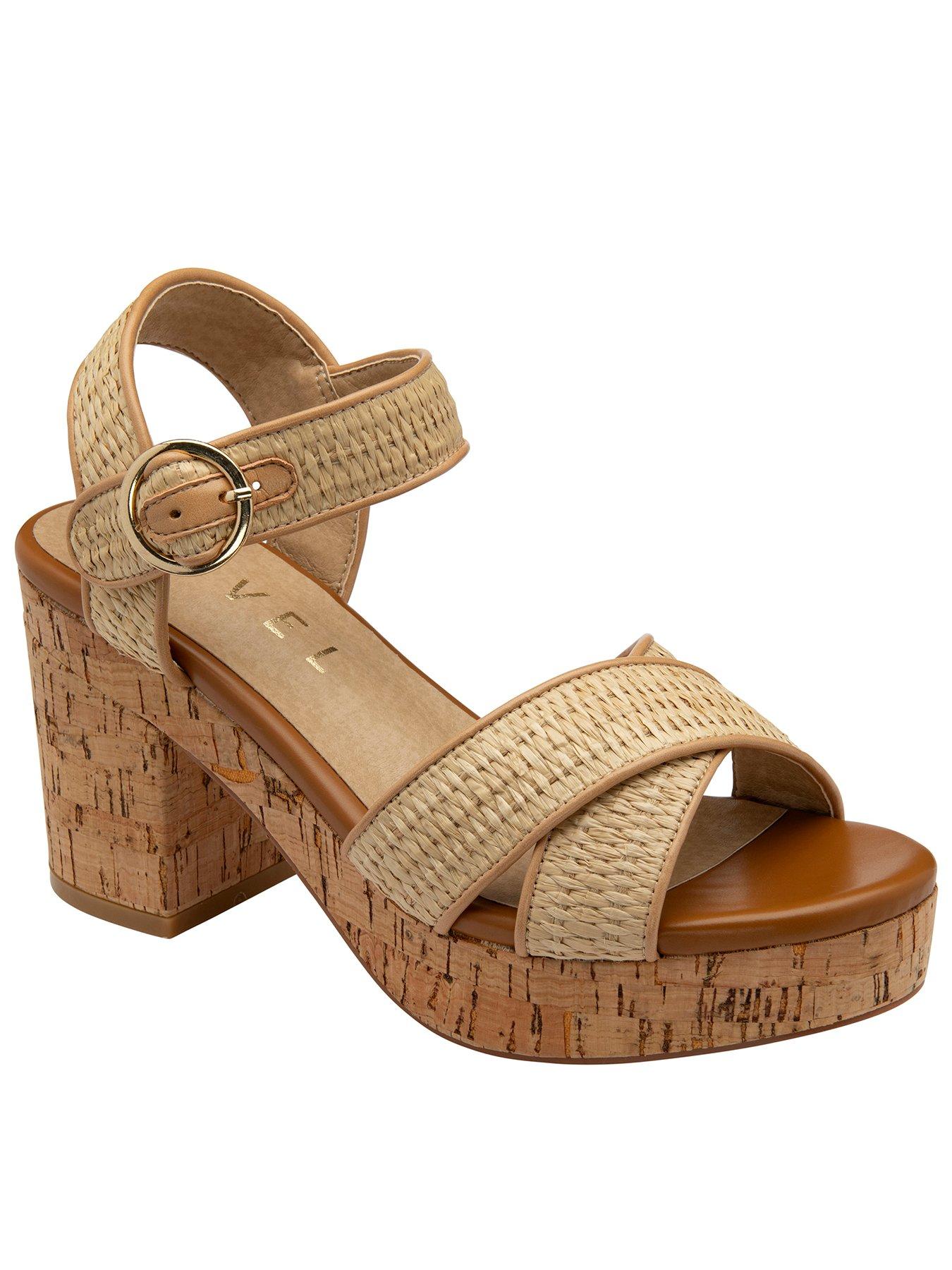 Ravel Ghent Ankle Strap Open Toe Cork Heel - Beige
