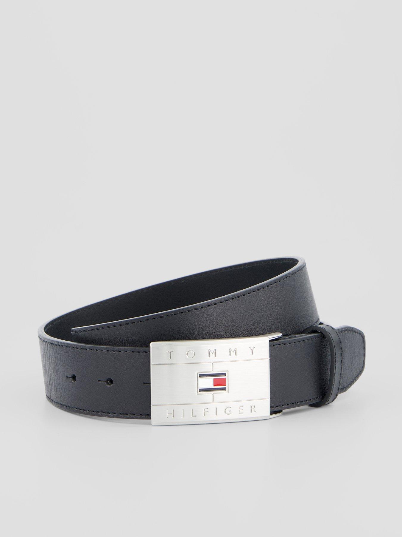 Tommy Hilfiger Flag Plaque Leather Belt - Black