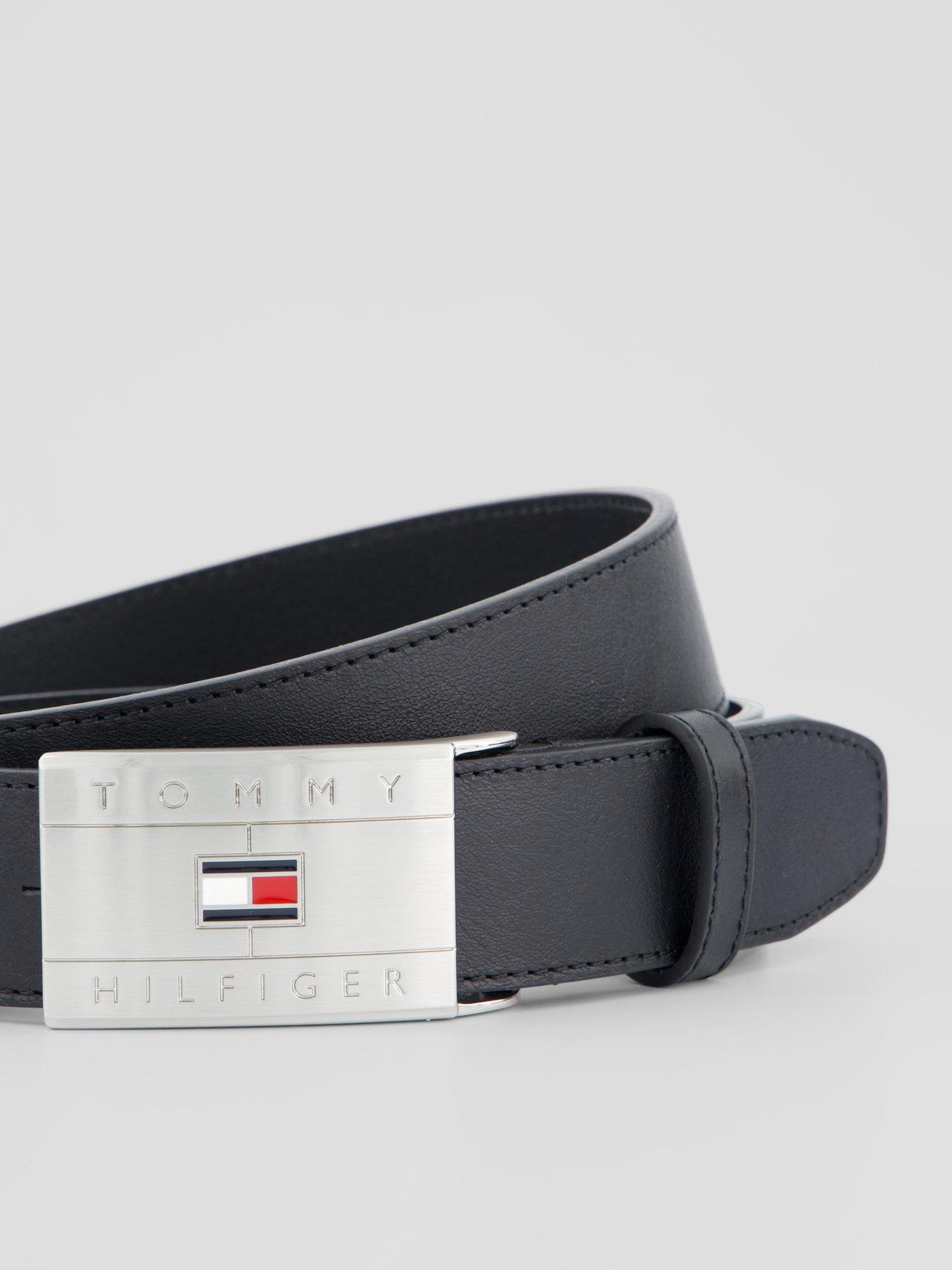 Image 2 of 4 of Tommy Hilfiger Flag Plaque Leather Belt - Black