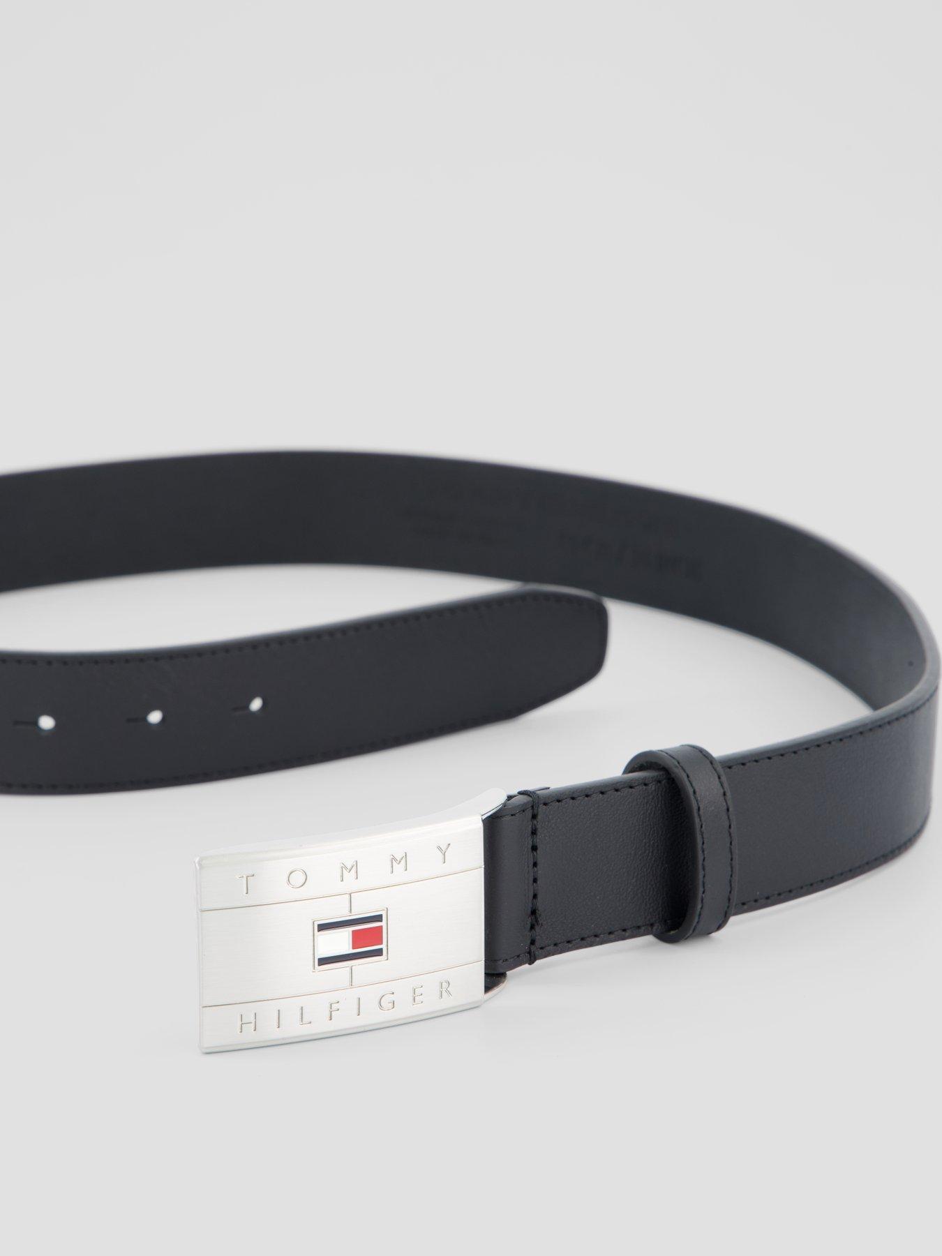 Image 3 of 4 of Tommy Hilfiger Flag Plaque Leather Belt - Black