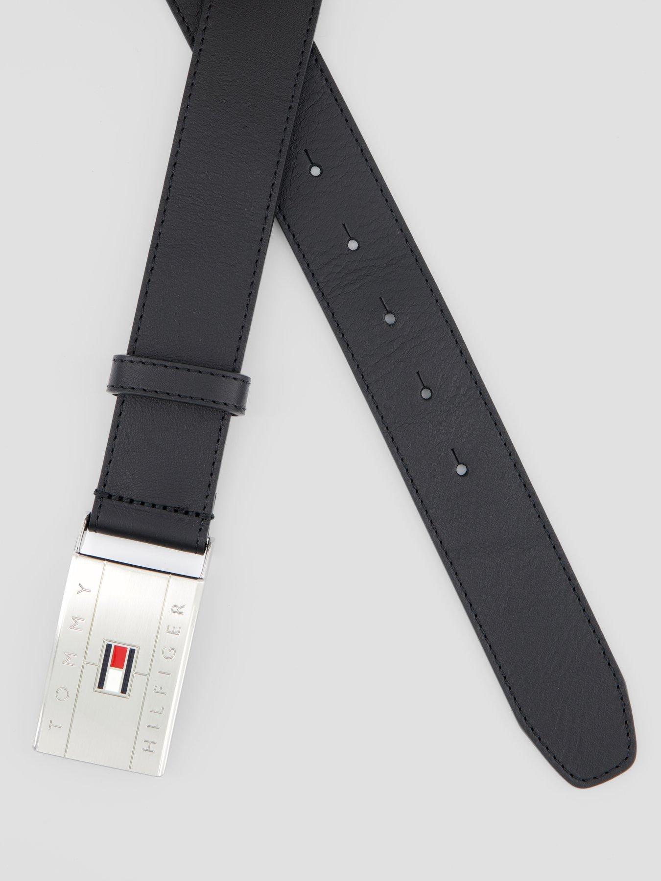 Image 4 of 4 of Tommy Hilfiger Flag Plaque Leather Belt - Black
