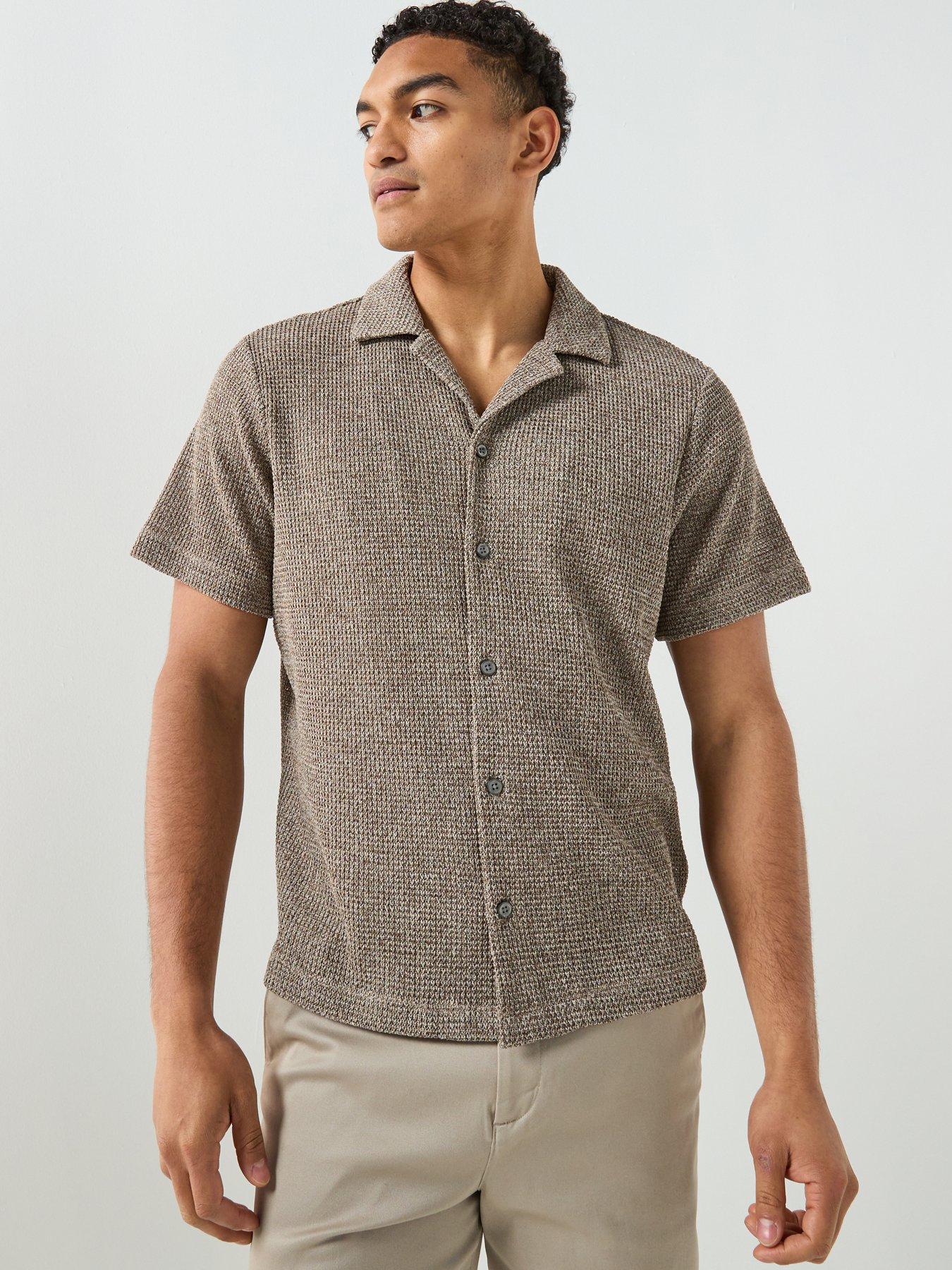 Calvin Klein Mesh Camp Collar Knitted Short Sleeve Shirt - Beige
