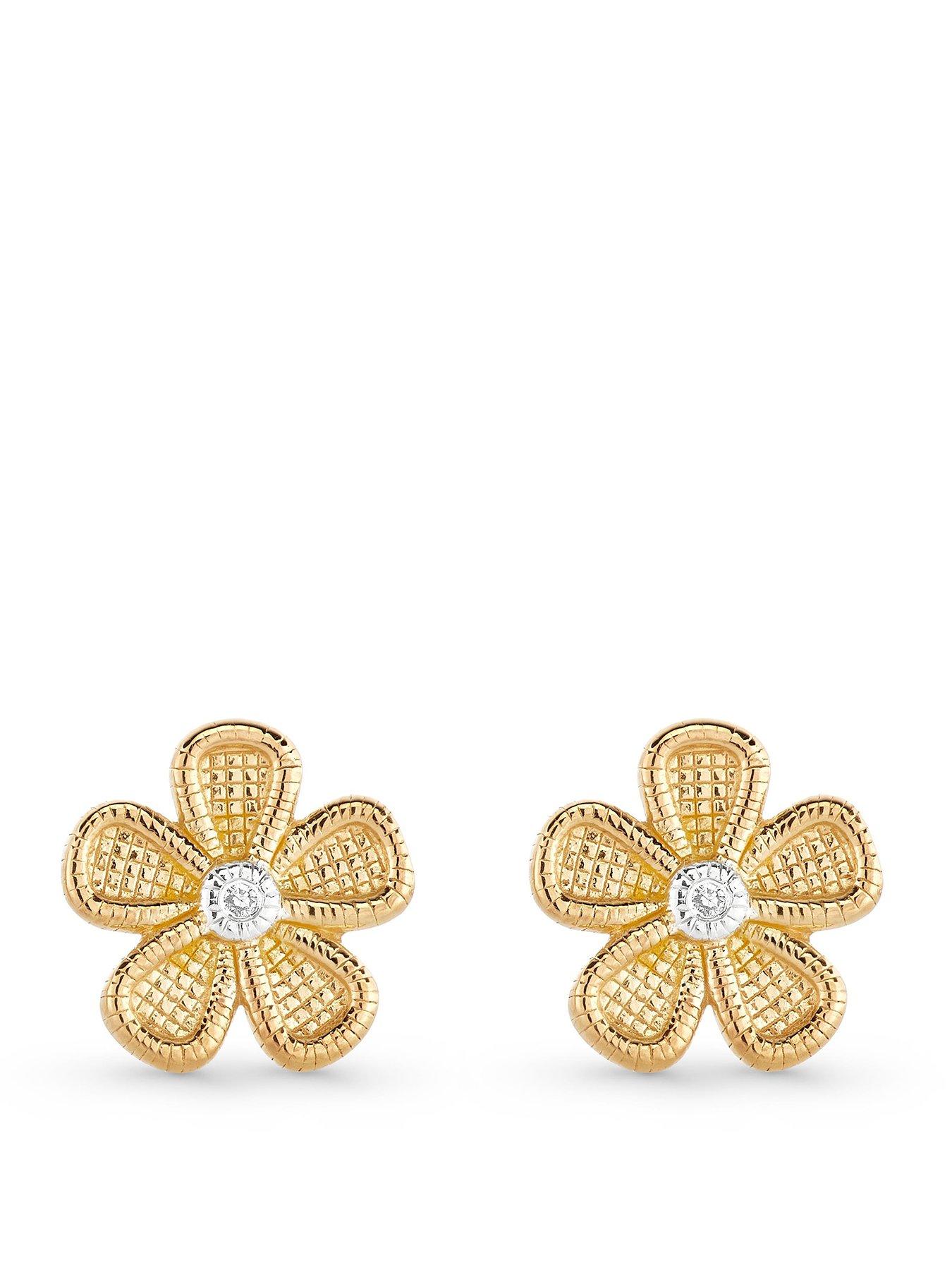 beaverbrooks-yellow-gold-plated-diamond-flower-earringsfront