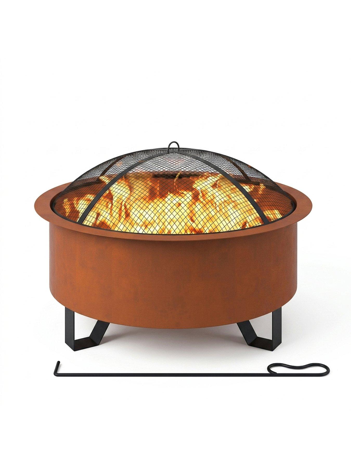 Image 1 of 6 of Teamson Home 26" Round Wood Burning Fire Pit with Accessories