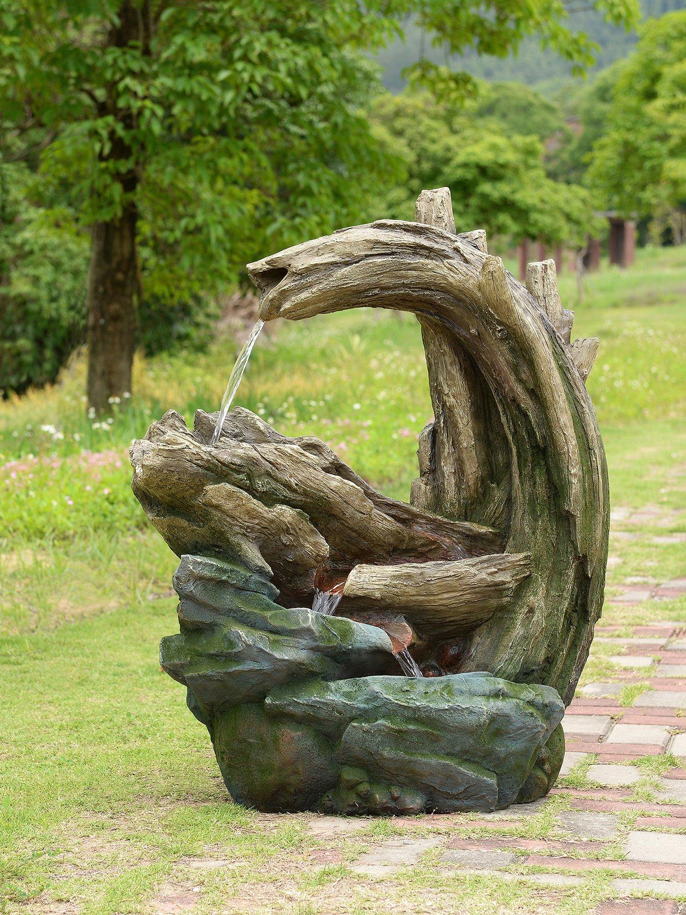 Teamson Home 32" Cascading Faux Rock & Wood Fountain