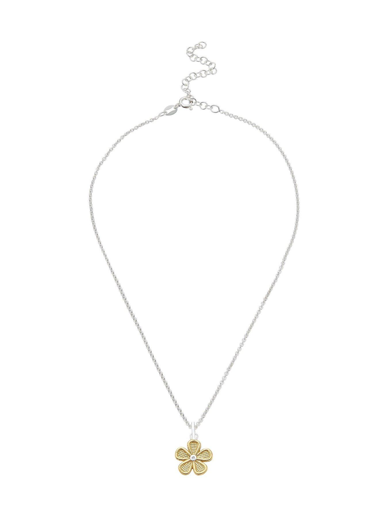 beaverbrooks-silver-and-yellow-gold-plated-diamond-flower-pendantstillFront