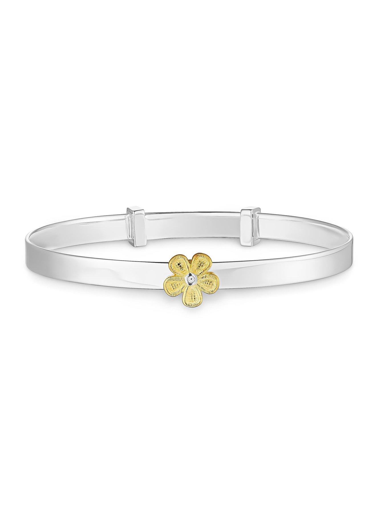 Image 2 of 3 of Beaverbrooks Sterling Silver Yellow Gold Plated Diamond Flower Bangle