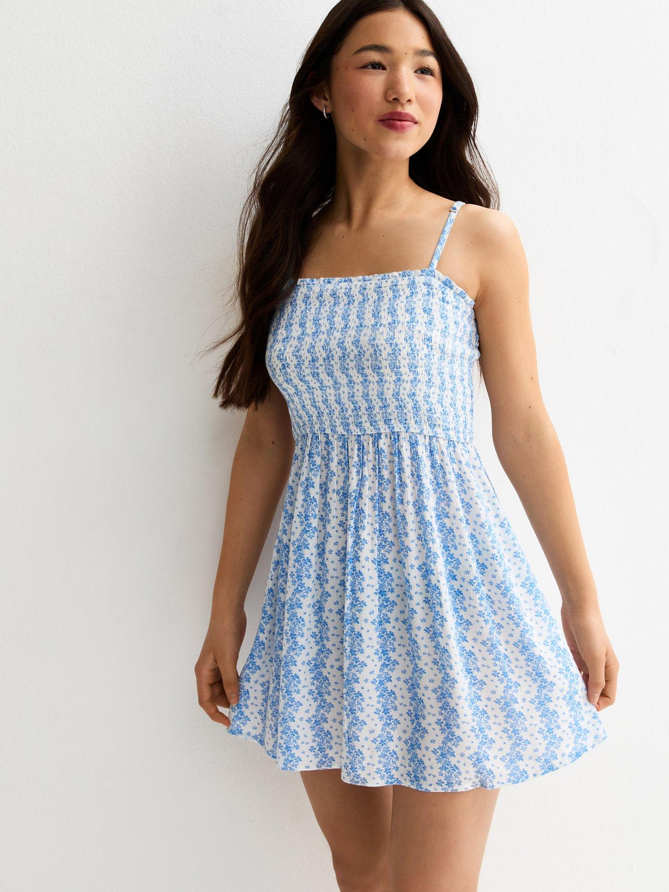 New Look 915 Girls Light Blue Embroidered Babydoll Mini Dress