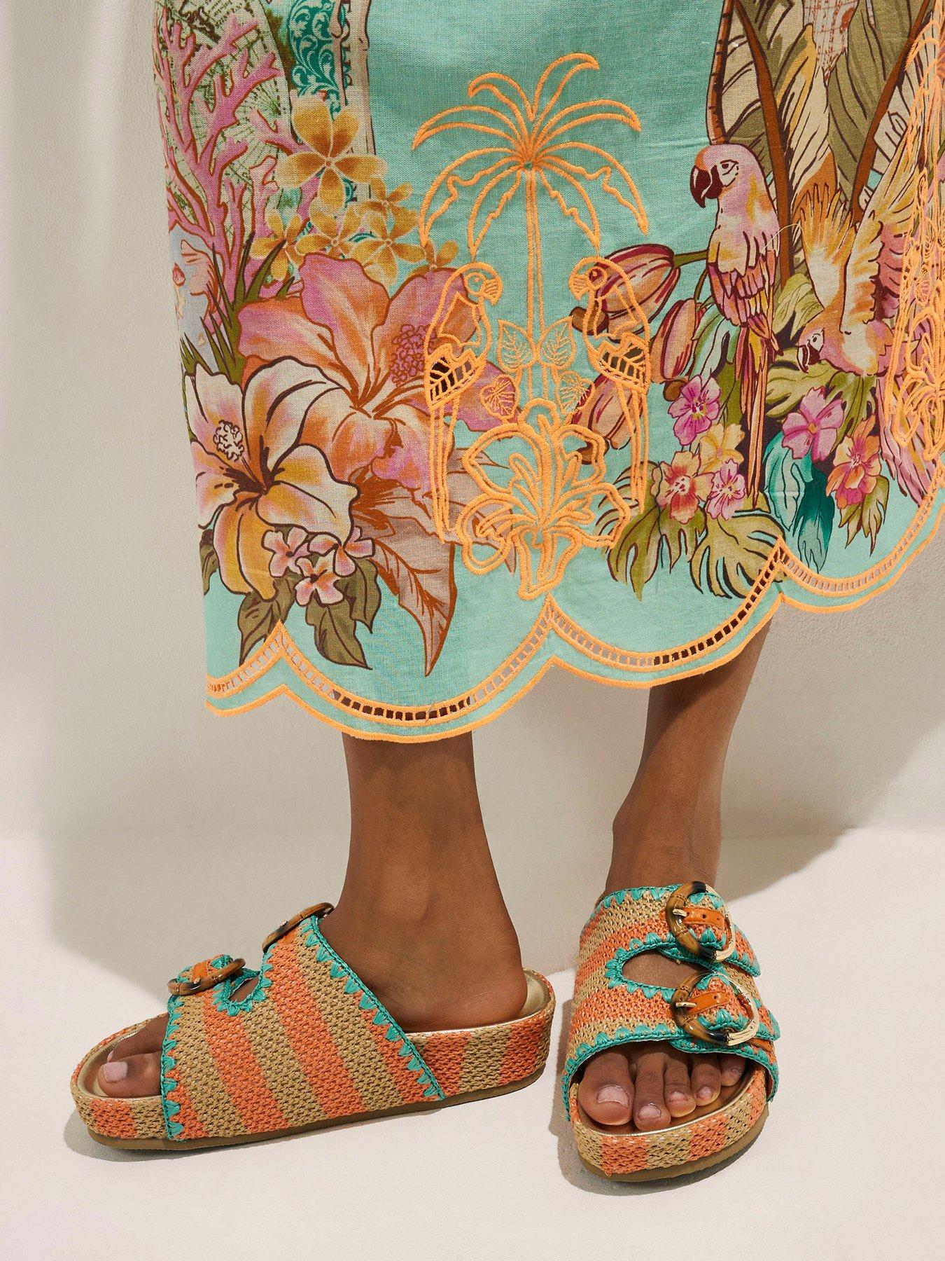 River Island Aqua Stripe Footbed Sandal - Orange
