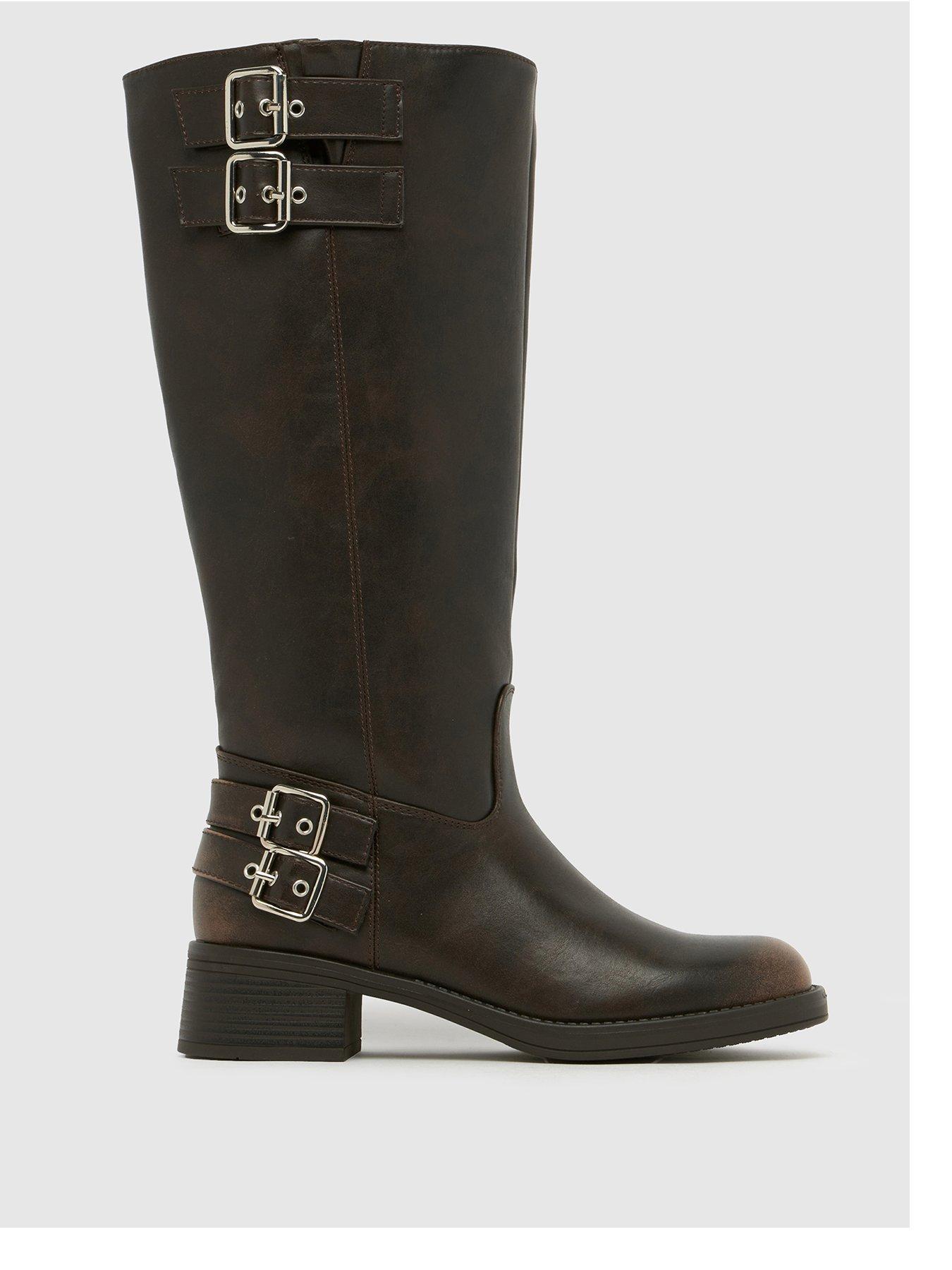 Schuh Disk Buckle PU Biker Boots - Brown