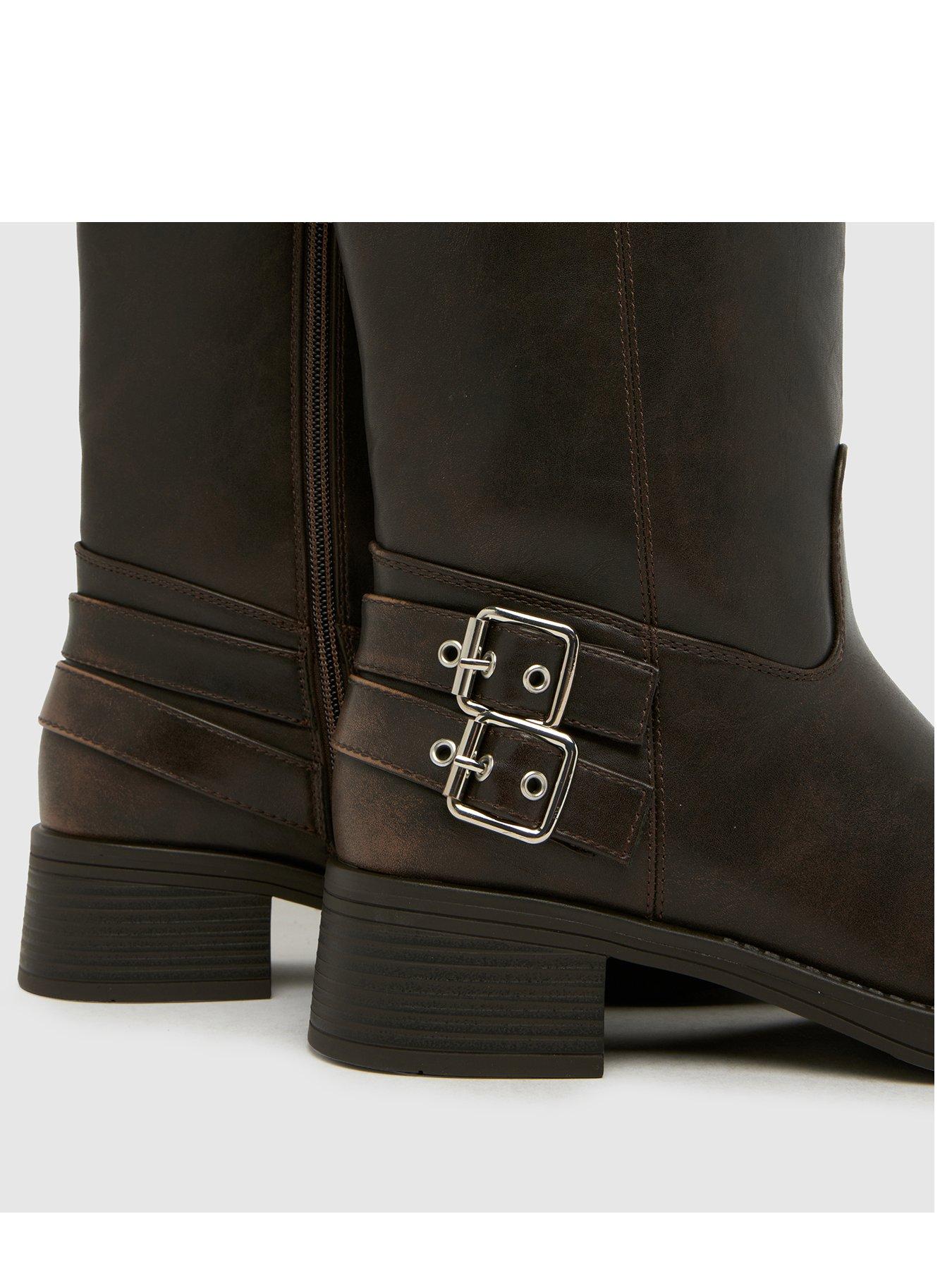 Image 2 of 4 of Schuh Disk Buckle PU Biker Boots - Brown