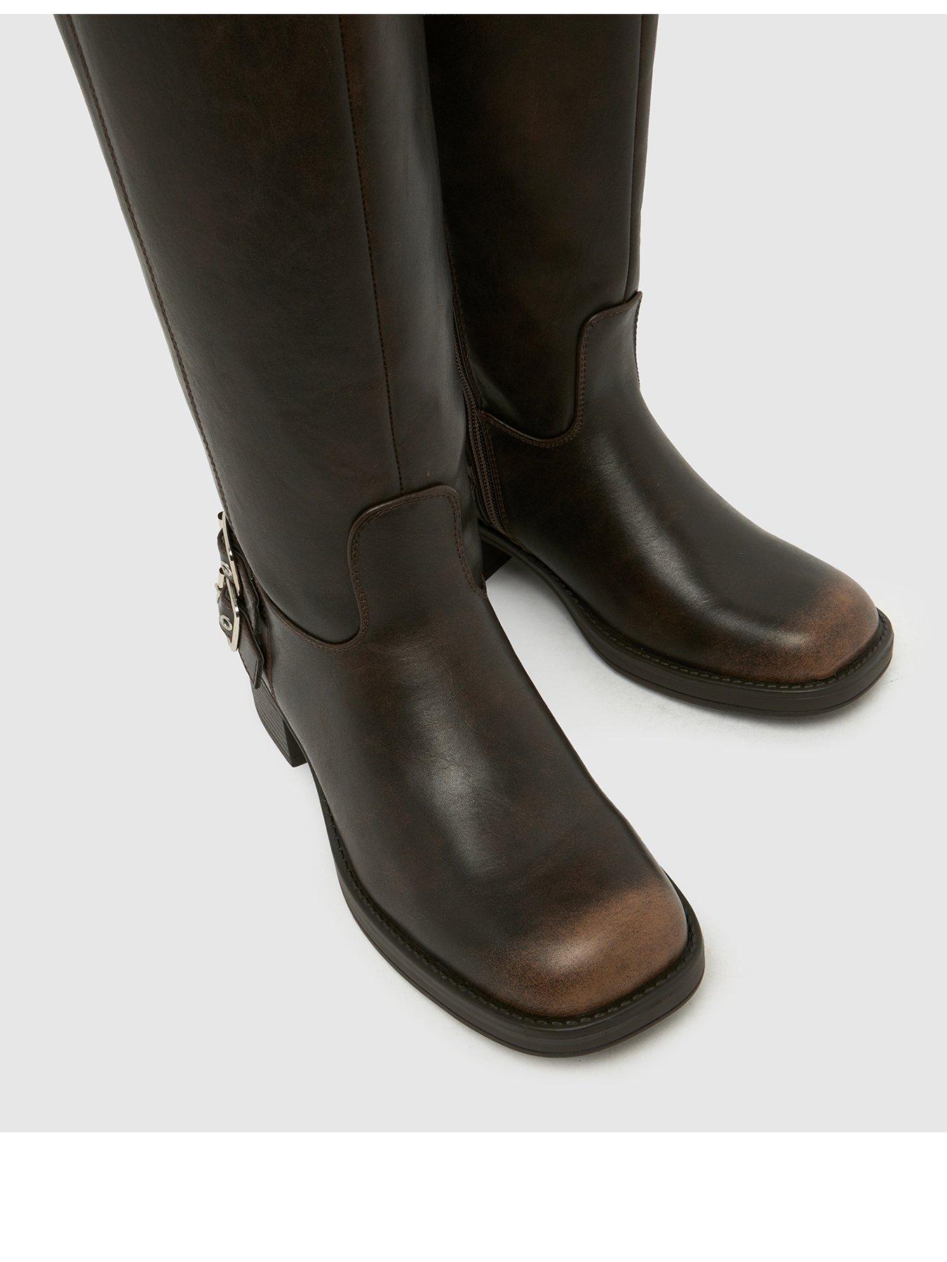 Image 3 of 4 of Schuh Disk Buckle PU Biker Boots - Brown