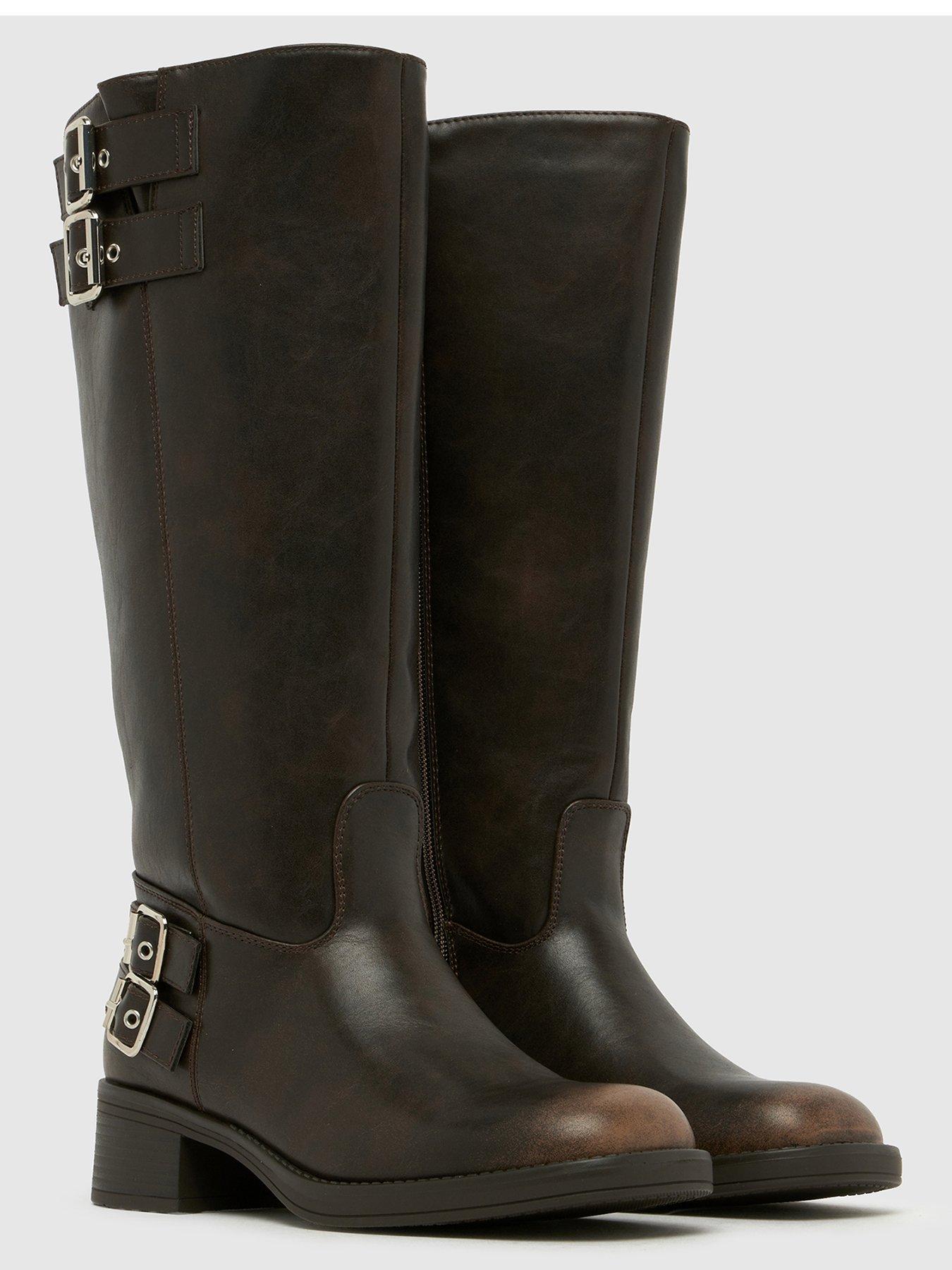 Image 4 of 4 of Schuh Disk Buckle PU Biker Boots - Brown