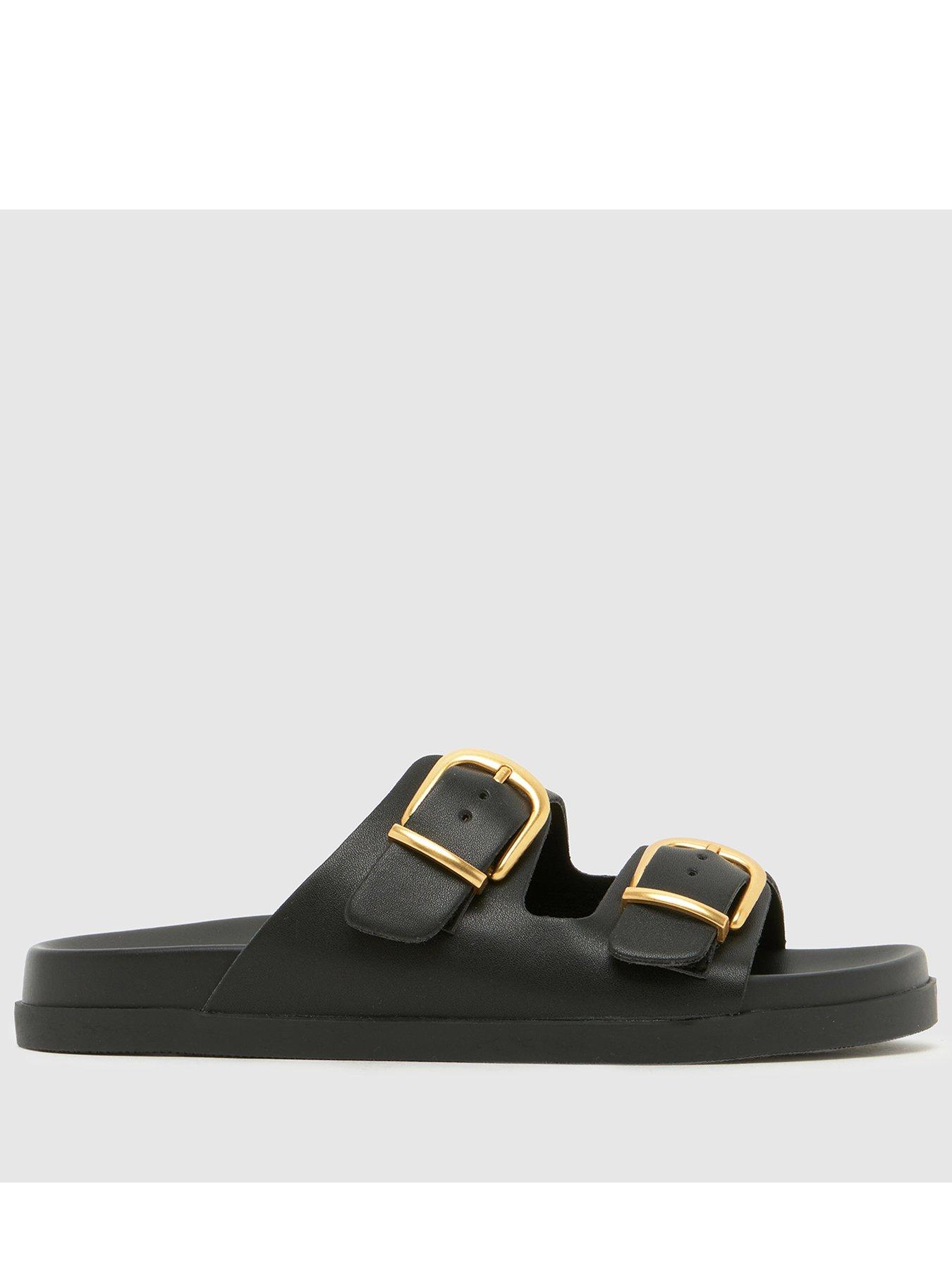 schuh-trish-buckle-footbed-sandal-blackfront